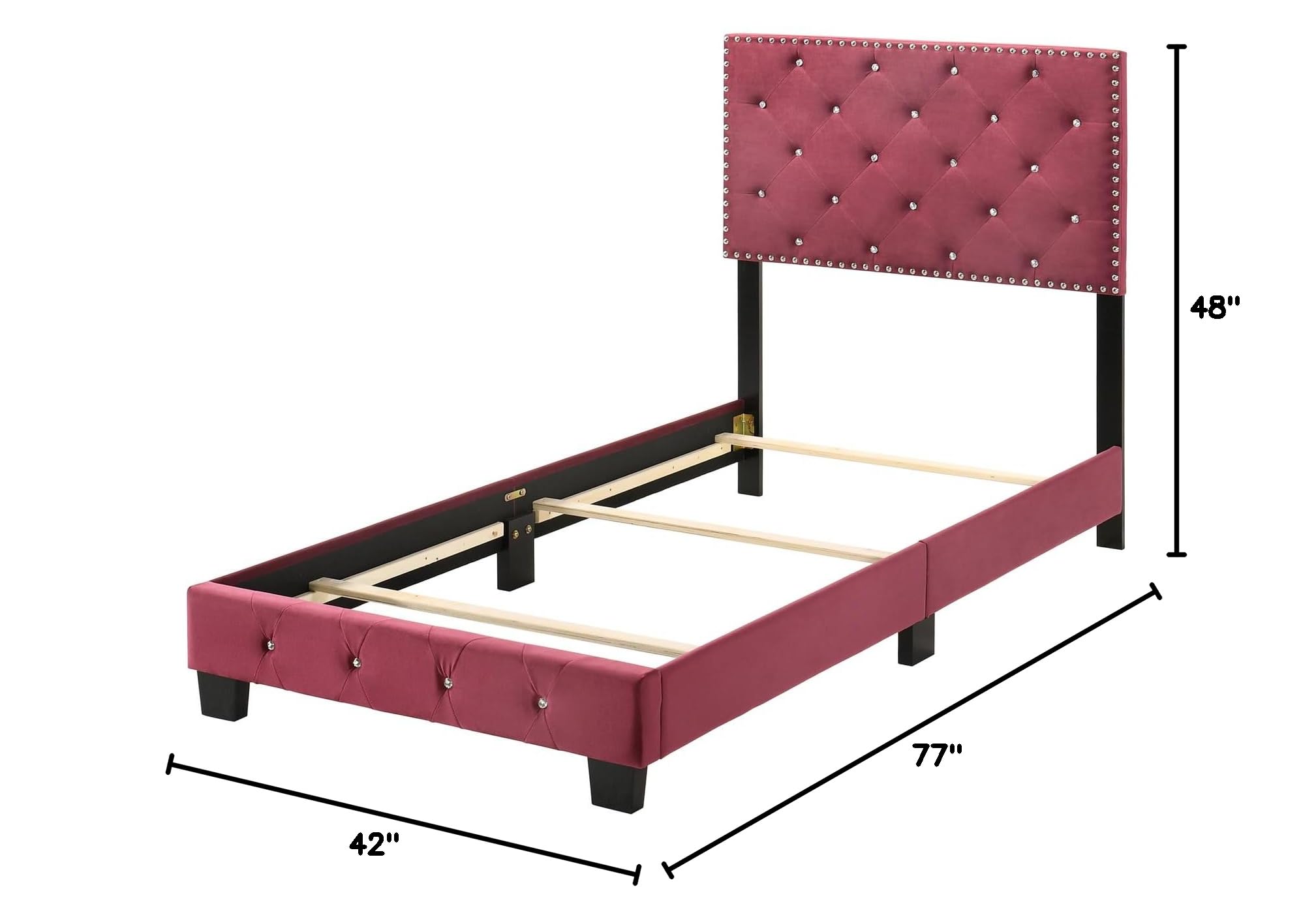 Modern Cherry Wood Twin Panel Bed Frame - Stylish Indoor Bedroom Furniture for Small Spaces, Dorms & Guest Rooms