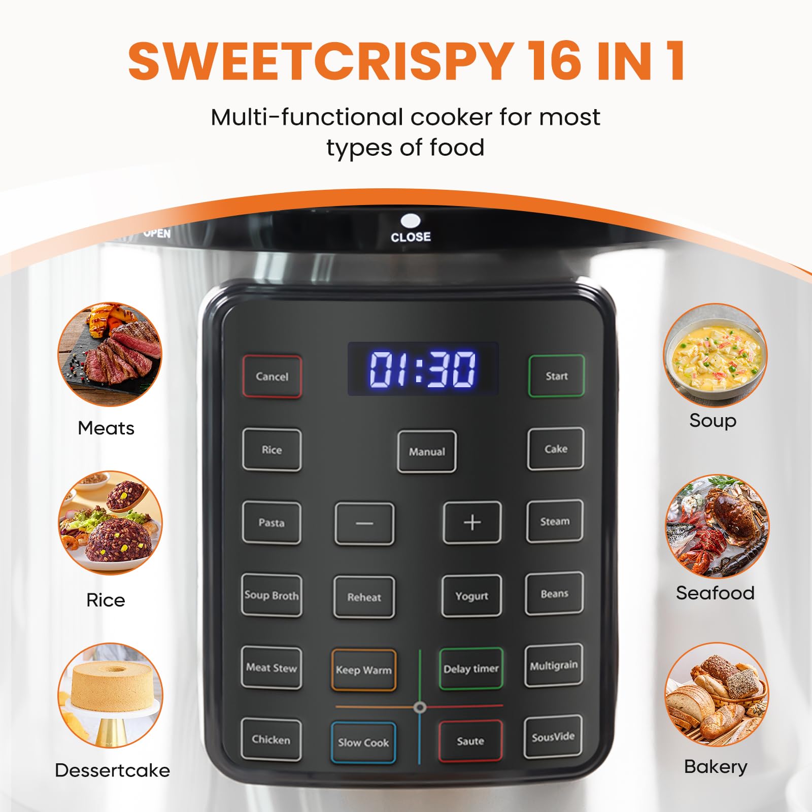 Sweetcrispy 8 QT Electric Pressure Canner - 16-in-1 Multi Cooker for Canning, Slow Cooking & Rice | Digital Stainless Steel Pressure Cooker | Perfect for Home Canning, Meal Prep & Large Family Cooking