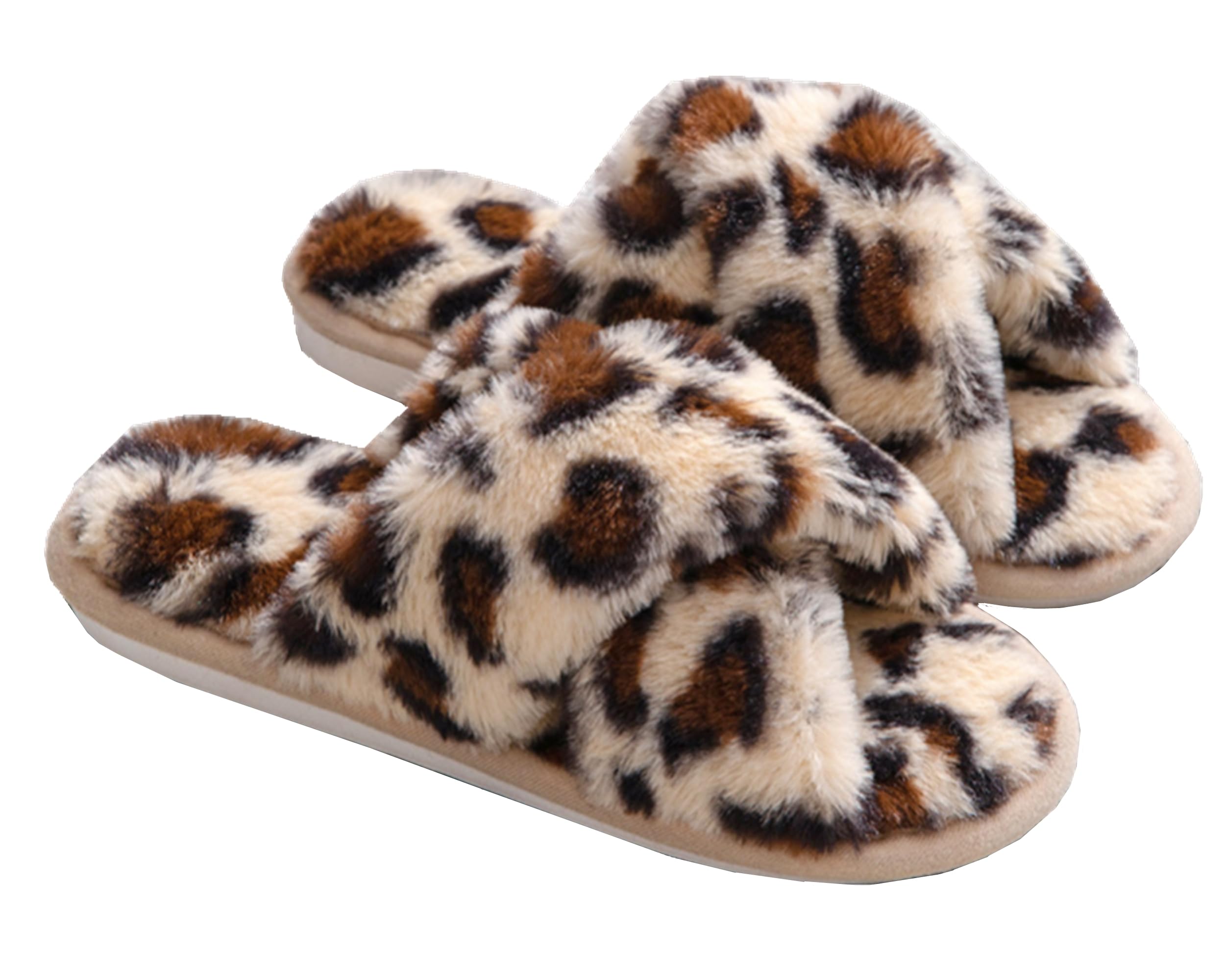 Women's Fuzzy Memory Foam Open Toe Slippers - Soft Cross Band House Shoes for Indoor Comfort, Lounge Wear & Cozy Home Relaxation