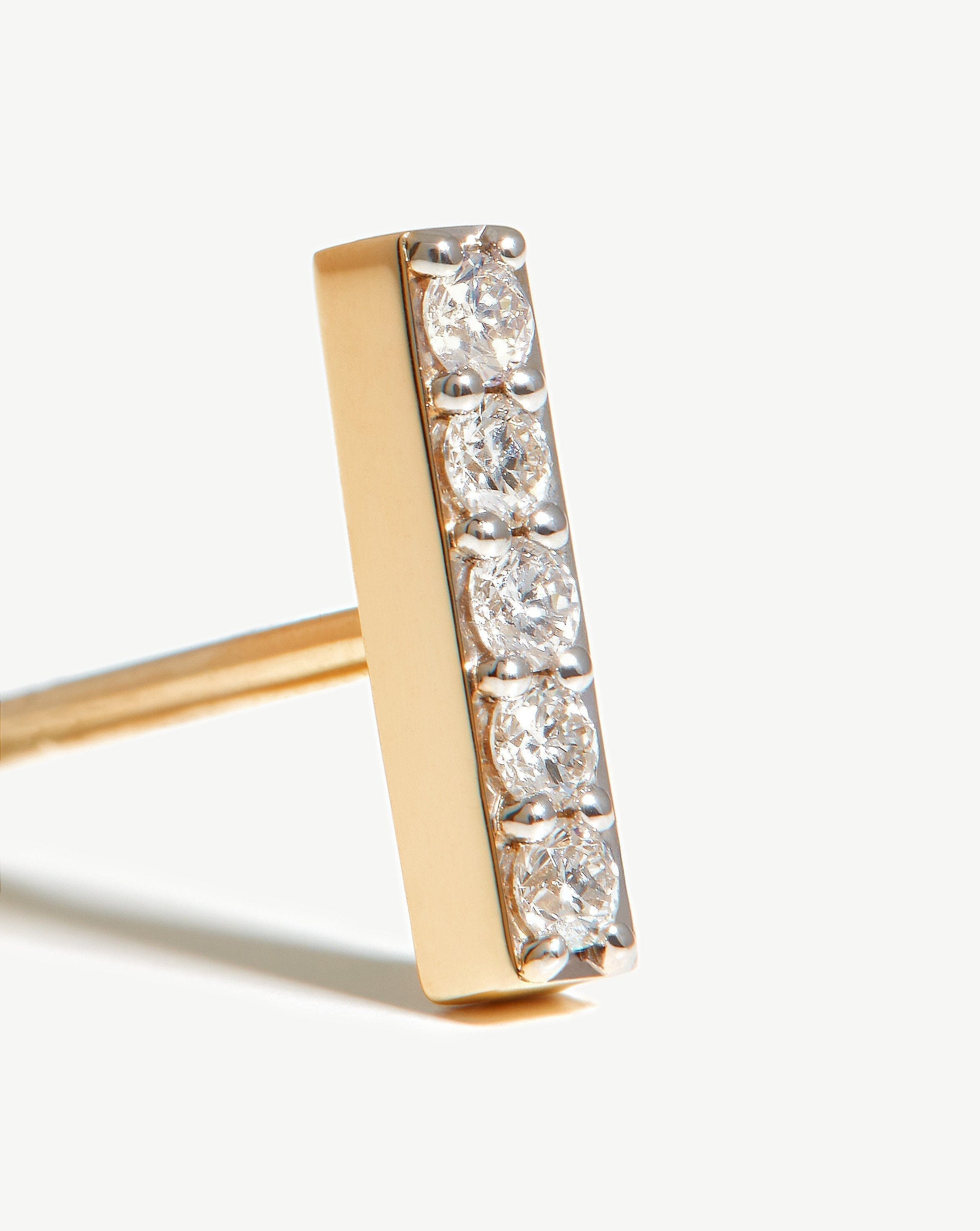 14K Solid Gold Diamond Stud Earrings for Women - Dainty Bar Shape Earrings for Everyday Wear, Gift Giving & Special Occasions