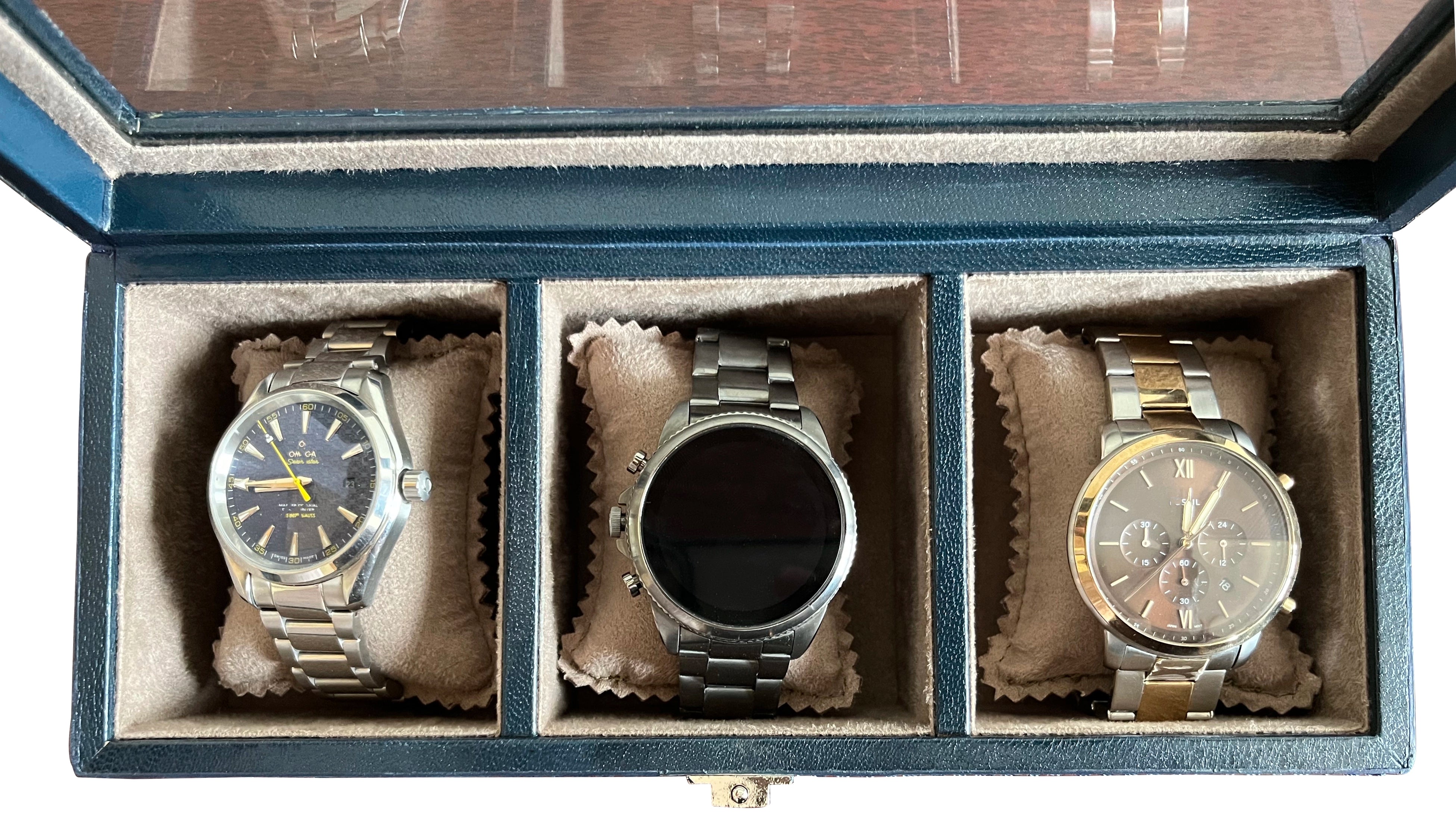 Premium Genuine Leather Watch Case with 3 Slots - Blue | Luxury Watch Storage & Travel Organizer for Men & Women | Perfect for Home, Office & Travel Accessories