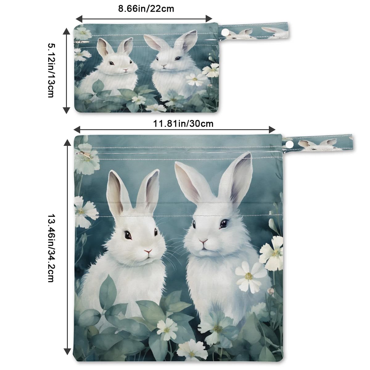 Waterproof Bunny Rabbit Wet Dry Bag 2-Pack - Reusable Travel Laundry Bag for Swimsuits, Cloth Diapers & Gym Clothes | Beach, Pool, Yoga & Gym Storage Organizer