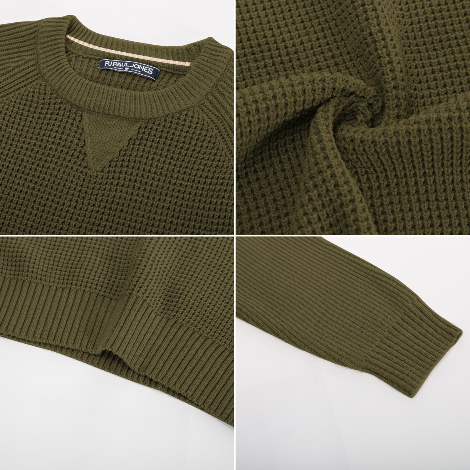 PJ PAUL JONES Men's Waffle Knit Crewneck Sweater - Raglan Sleeve Pullover for Casual Wear & Winter Warmth | Perfect for Office, Outdoors & Holiday Outfits