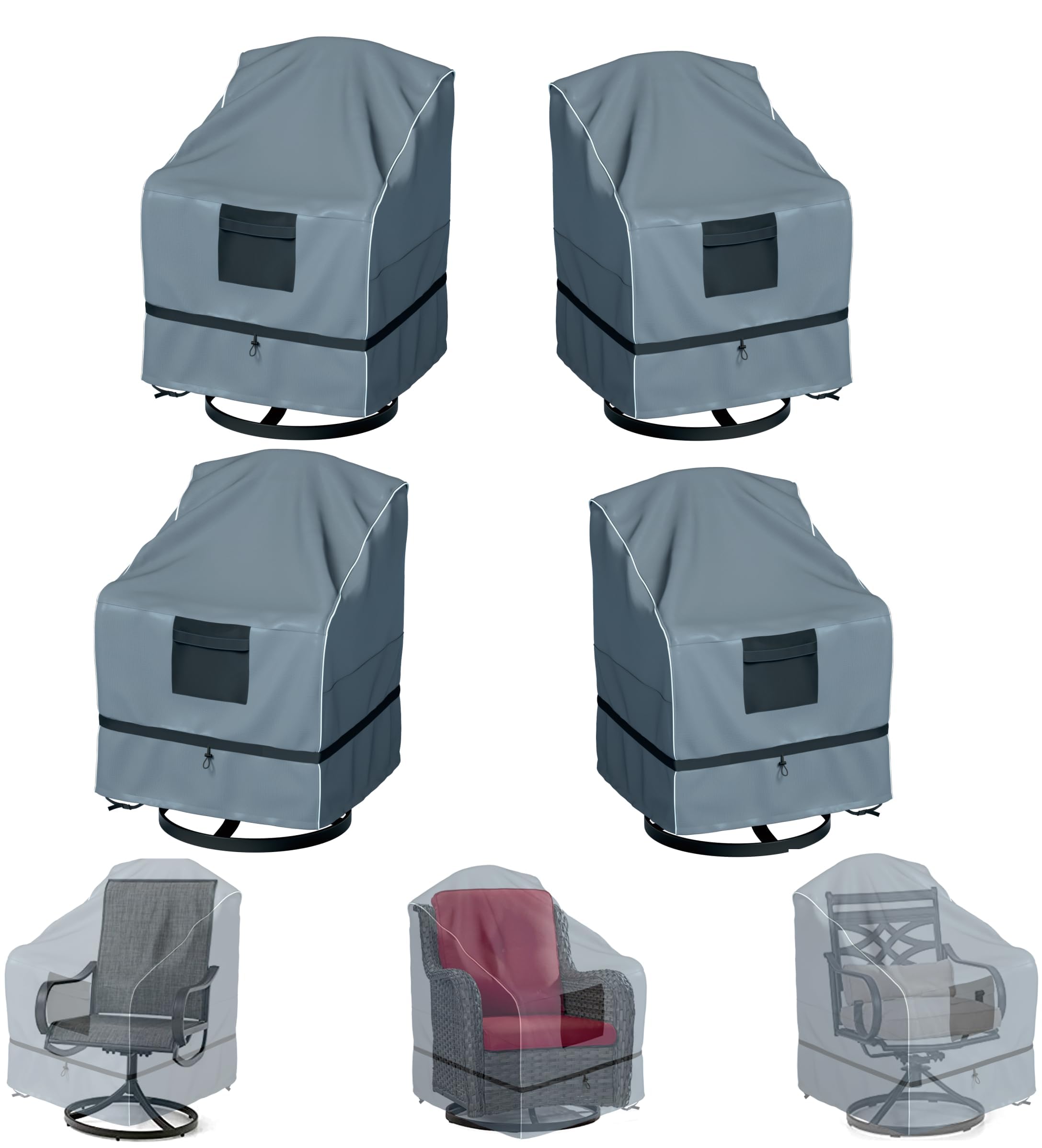 4 Pack Waterproof Heavy Duty Outdoor Swivel Lounge Chair Covers - 29