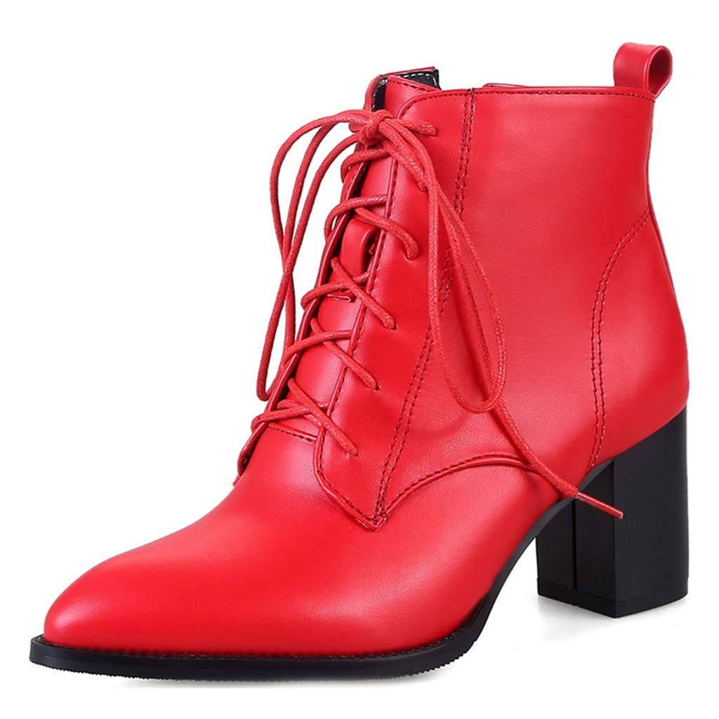 MIOKE Women's Pointed Toe Ankle Boots - Chunky Block Heel Western Chelsea Booties, Lace Up Dressy Short Boots for Casual Outfits & Office Wear