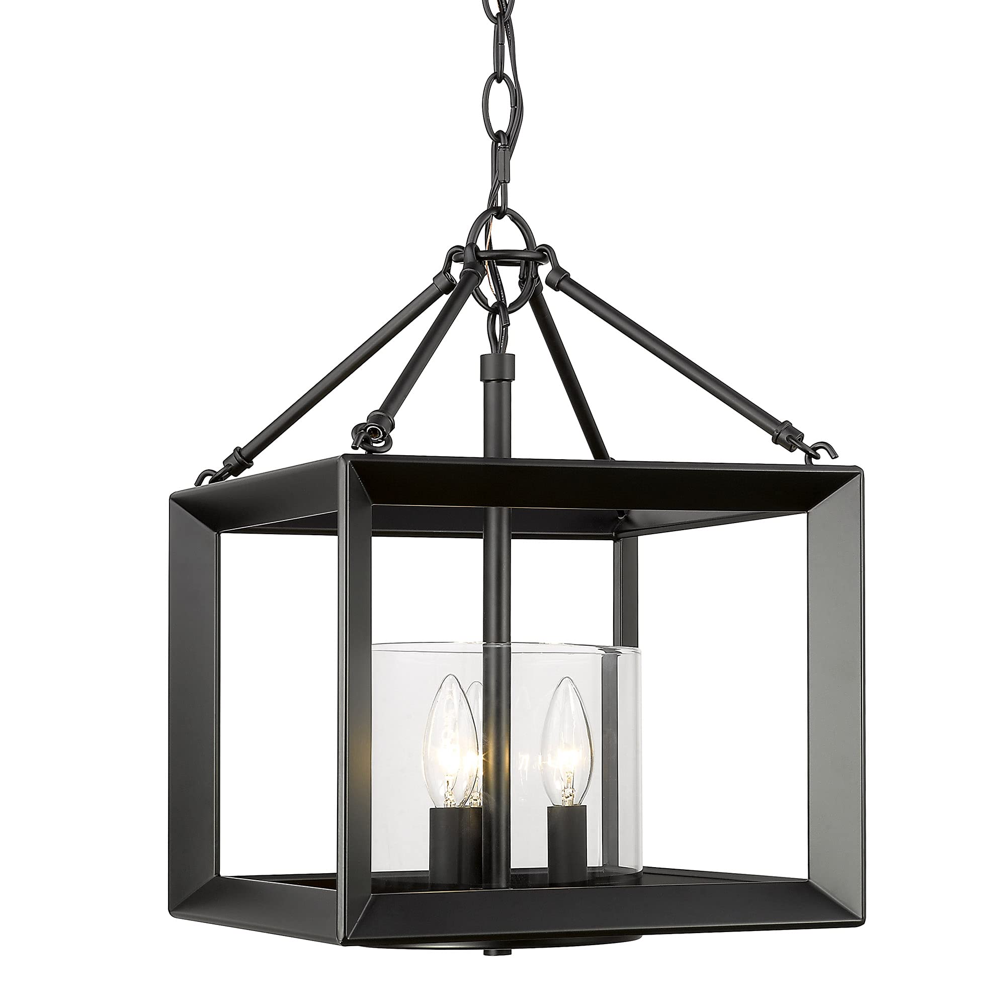 Smyth Mini Chandelier Light Fixture - Gunmetal Bronze & Clear Glass Pendant Lighting for Dining Room, Bedroom, Entryway - Matte Black Finish with Crystal Clear Glass Shades