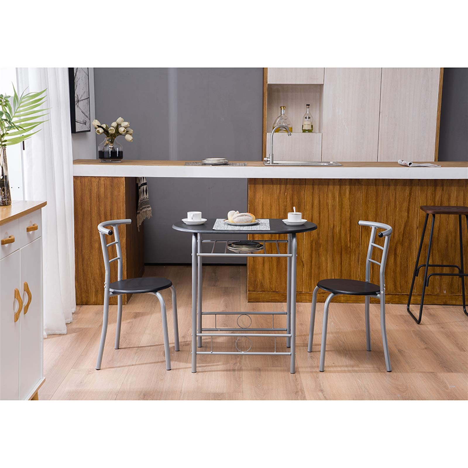 GT2-LY Breakfast Table Set with 2 Chairs - Compact Dining Table for Small Spaces, Kitchen, Game Room & Apartment - Modern Black Finish for Home & Office Use