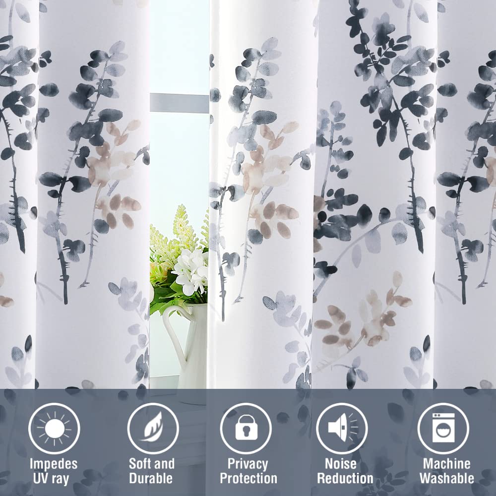 H.VERSAILTEX 95 Inch Floral Curtains - Blackout Room Darkening Window Panels for Bedroom, Rod Pocket Design, Classical Bluestone & Taupe Floral Print, Set of 2 Panels - Perfect for Living Room, Nursery, or Home Decor