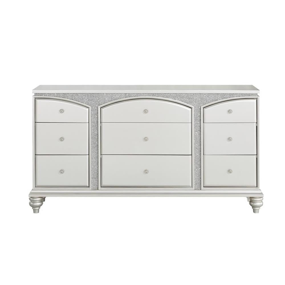 Acme Maverick 9-Drawer Wooden Dresser in White Platinum - Modern Bedroom Storage Solution for Clothes & Accessories