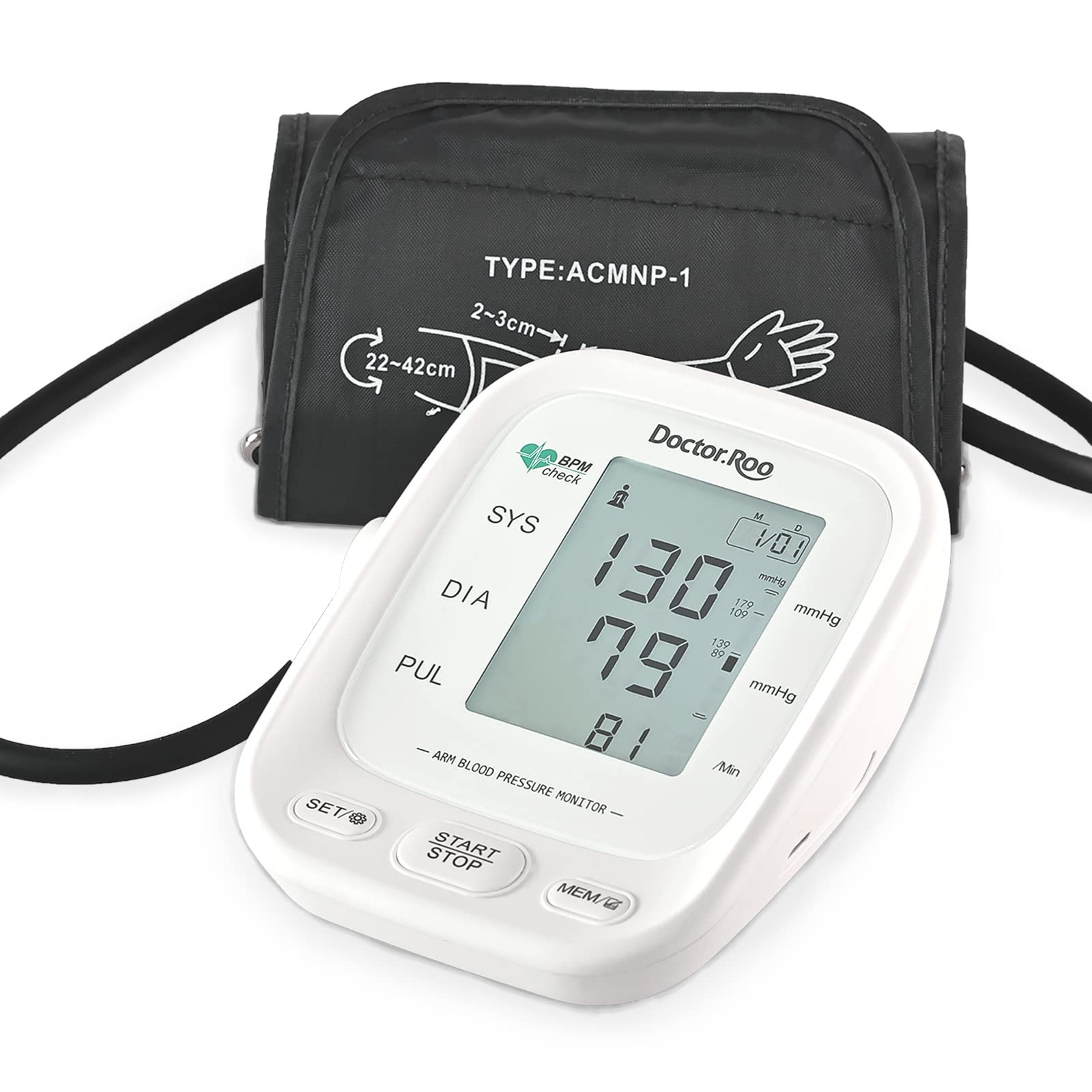 Doctor.Roo Automatic Digital Blood Pressure Monitor - Upper Arm Cuff 8.7-16.5 Inch, 2 User Memory, Backlit Display with Carrying Case | USB Rechargeable & Includes 4 AAA Batteries | Perfect for Home Health Monitoring & Travel Use