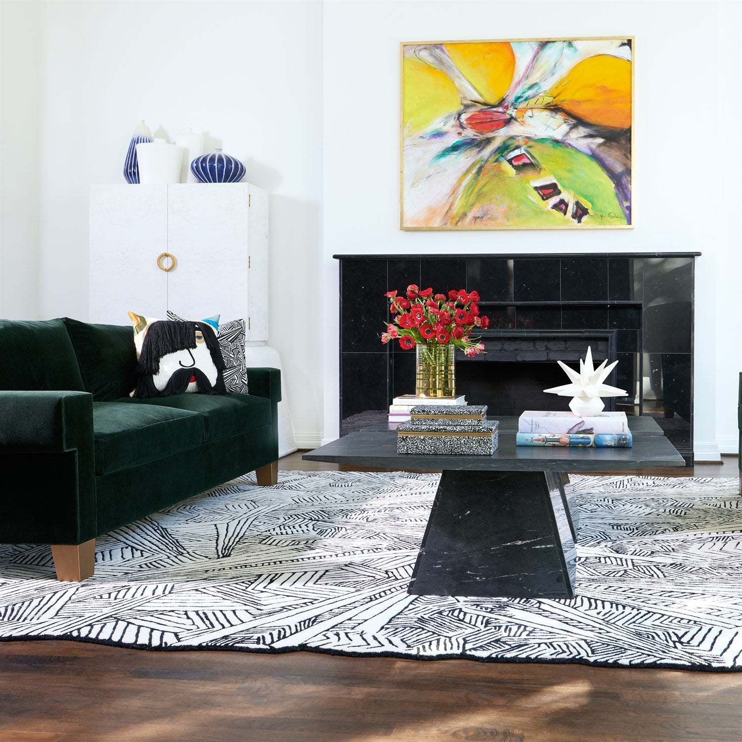 Modern Aero Cocktail Table - Black Leathered Marble Top Coffee Table for Living Room | Stylish Centerpiece for Lounge, Apartment & Office Decor