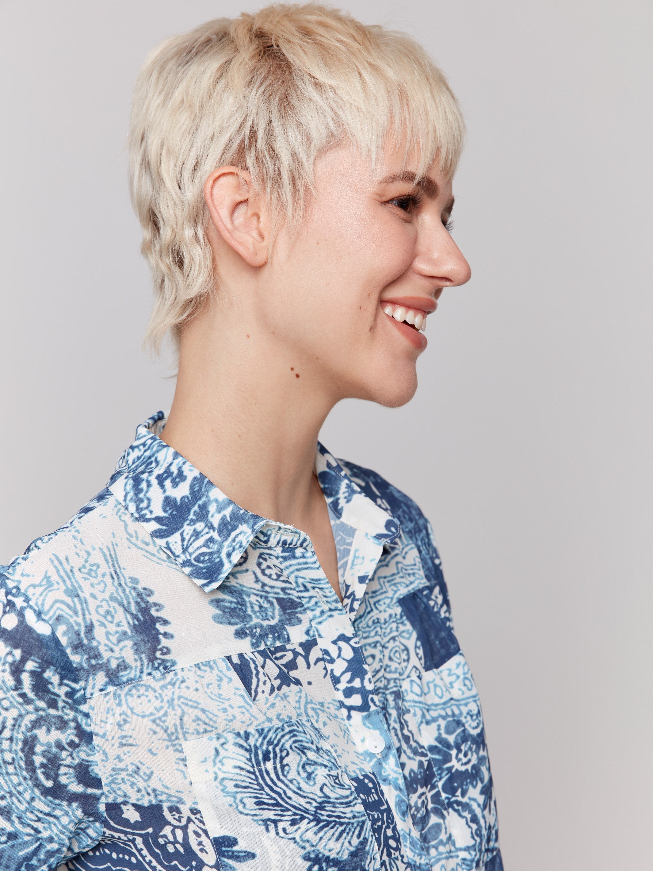 Printed Crinkle Button Front Blouse with Scarf - Stylish Women's Tops for Work, Date & Casual Outfits | Trendy Office & Party Wear