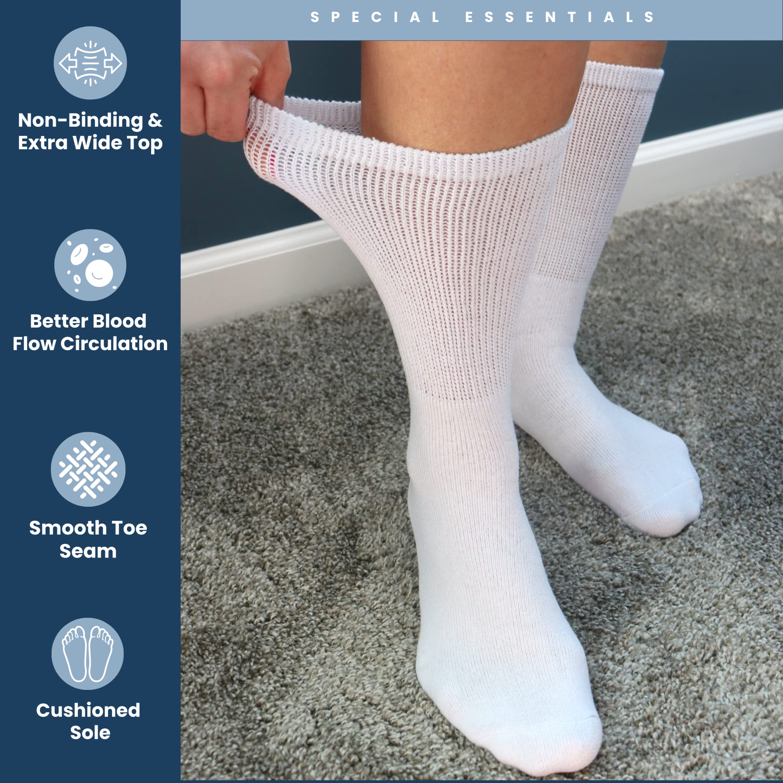 12 Pairs Cotton Diabetic Socks for Men & Women - Non-Binding Extra Wide Top Neuropathy Crew Socks - Breathable & Comfortable for Diabetes, Swelling & Circulation - Ideal for Daily Wear, Work & Travel