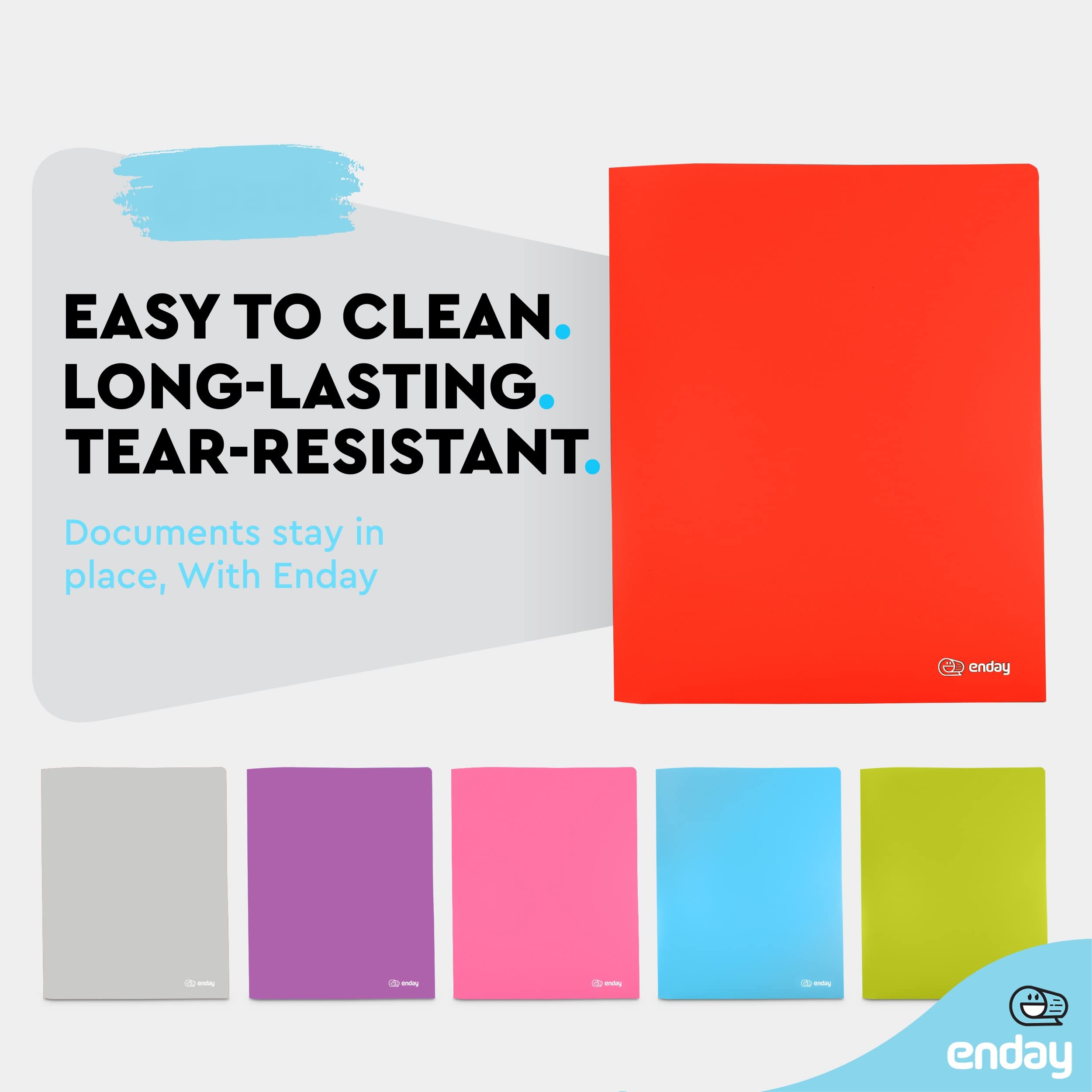 Enday 2-Pocket Plastic File Folders - Heavy Duty Letter Size School Folders in Red, Purple, Green, Blue, Pink & Grey (8-Pack) - Perfect for Office Organization, Classroom Supplies & Document Storage