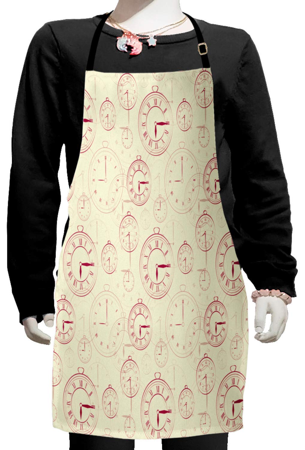 Vintage Clock Apron - Adjustable Baking & Painting Bib - Pale Yellow Magenta