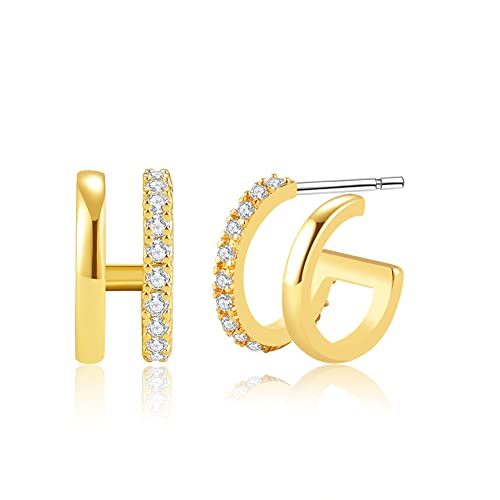 CZ Double Huggie Hoops