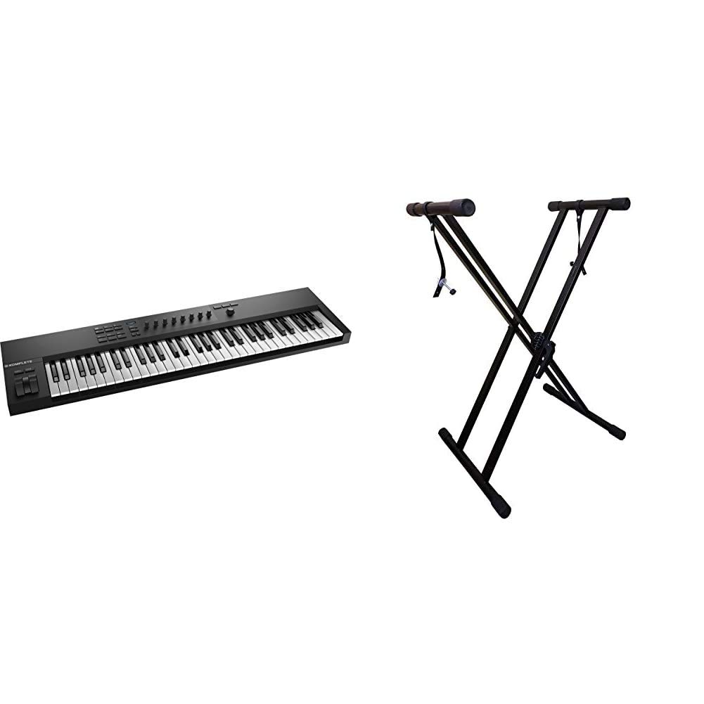 Native Instruments Komplete Kontrol A61 MIDI Keyboard Controller & RockJam Xfinity Heavy-Duty Adjustable Keyboard Stand with Locking Straps - Perfect for Home Studio, Music Production, and Live Performances