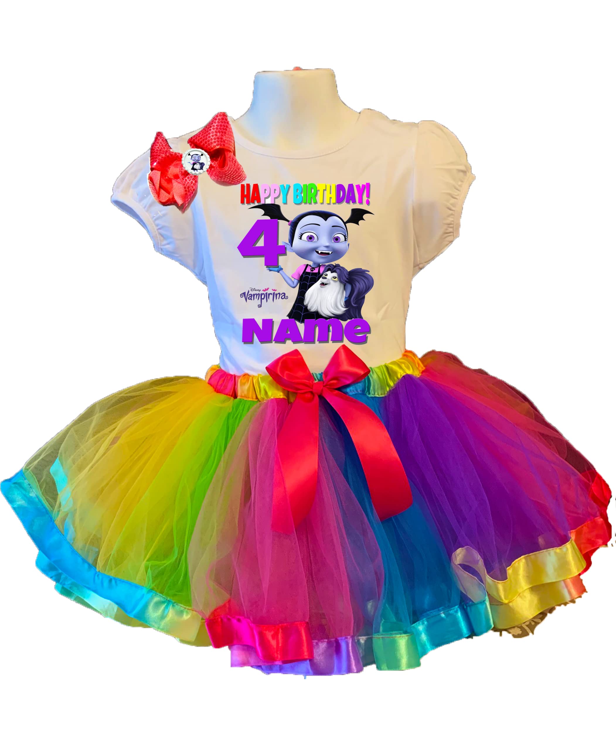 Vampirina Birthday Outfit - Rainbow Tutu Dress & Shirt Set for 4th Birthday Party | Personalized Costume for Girls' Dress Up & Themed Celebrations