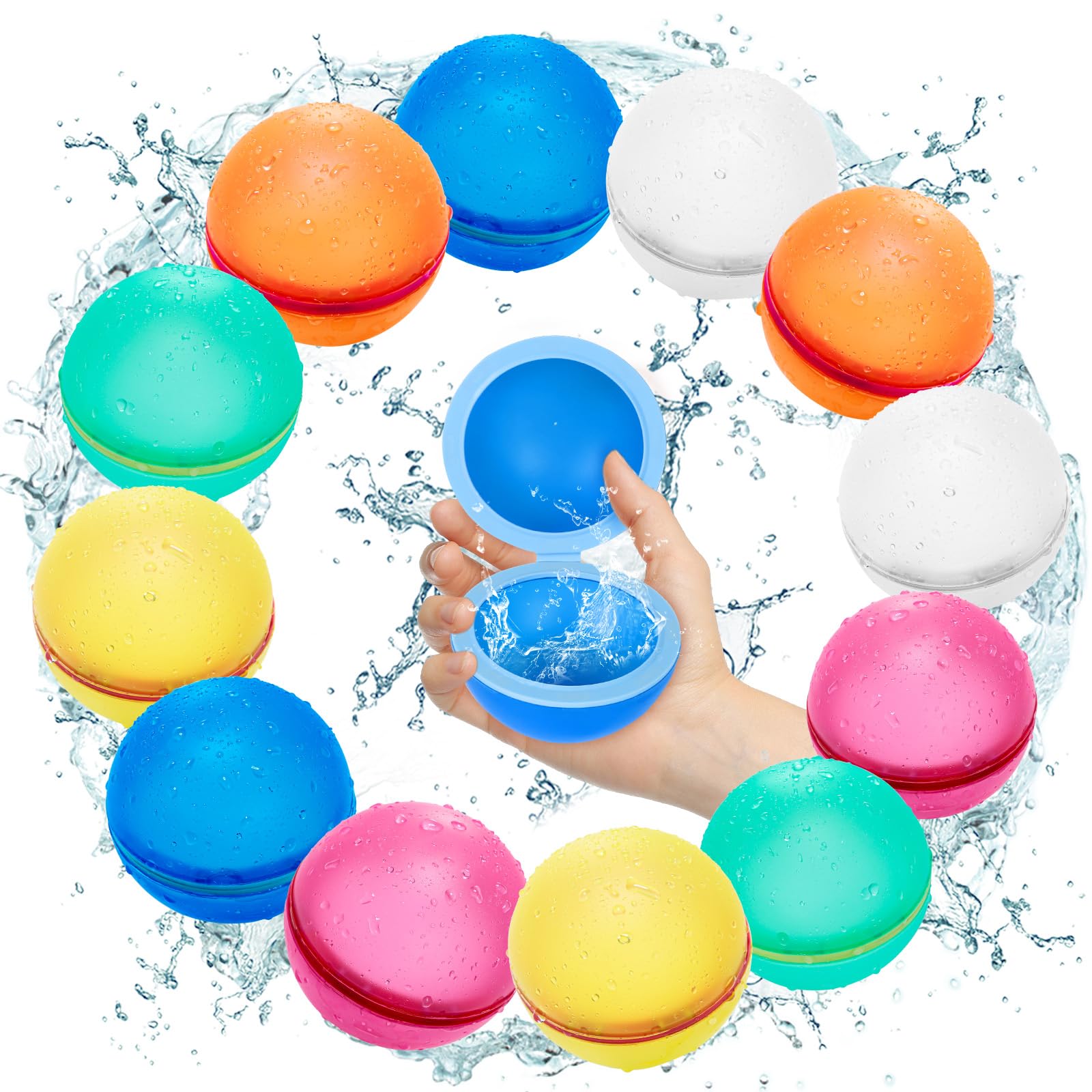 12 Pack Reusable Silicone Water Bombs - Self-Sealing Quick Fill Water Balloons for Kids & Adults - Perfect for Backyard Games, Pool Parties, Beach Fun and Summer Water Fights