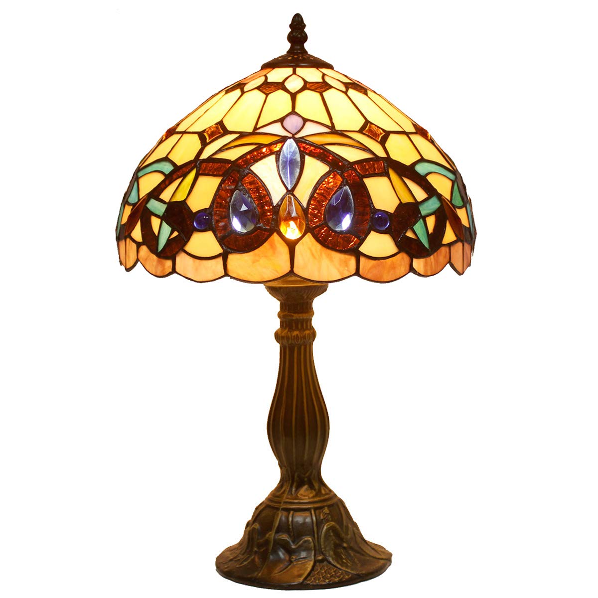 Tiffany Style Table Lamp - Stained Glass Victorian Bedside Lamp for Bedroom, Living Room & Home Office - 12x12x18 Inches Serenity Desk Reading Light (S021 Series) - Perfect for Cozy Evenings & Relaxing Ambiance