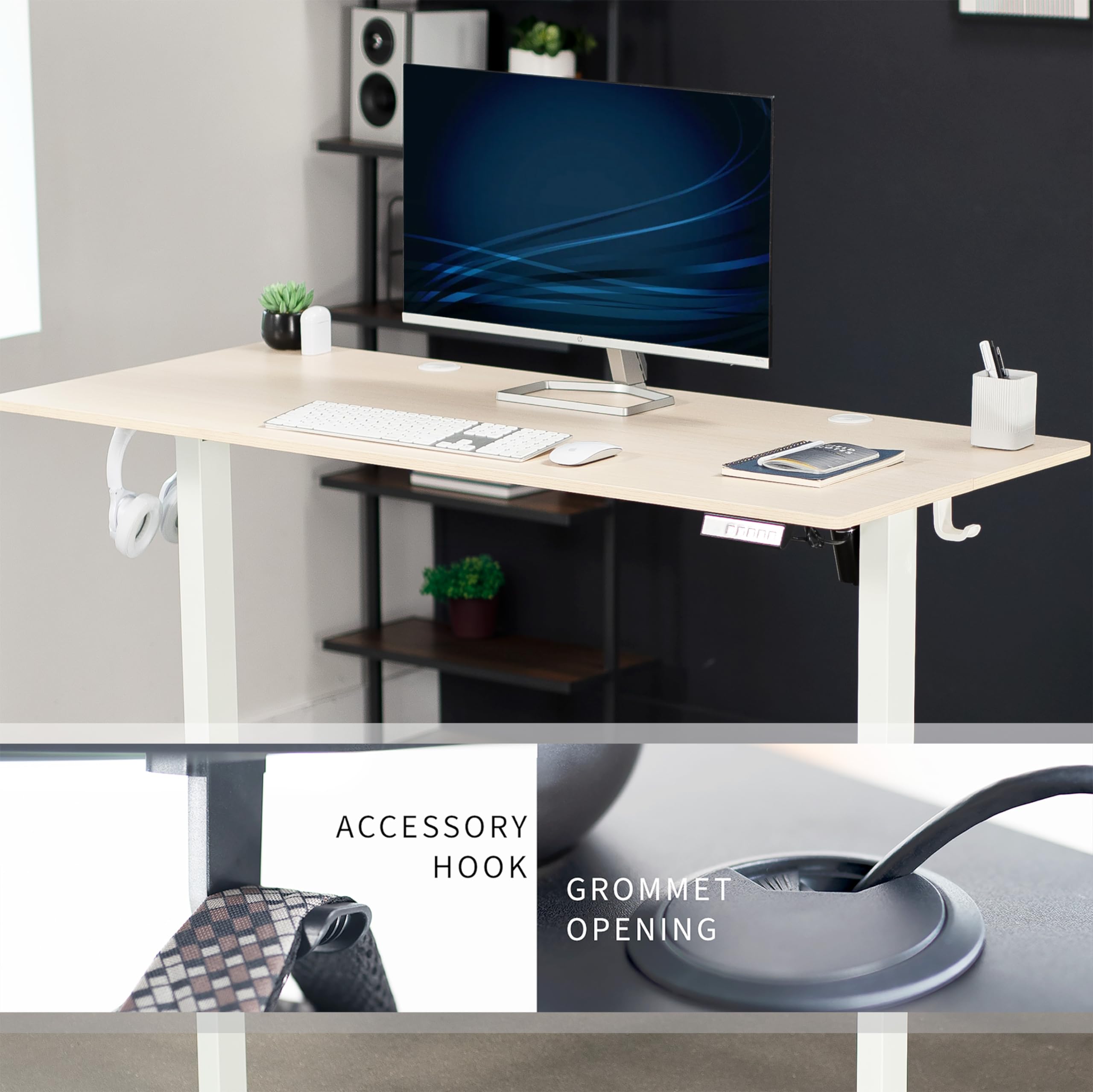 VIVO Electric Height Adjustable 55 x 24 inch Sit Stand Desk with Memory Controller, Light Wood Top & White Frame - Perfect for Home Office, Gaming & Workspace (DESK-E155TC)