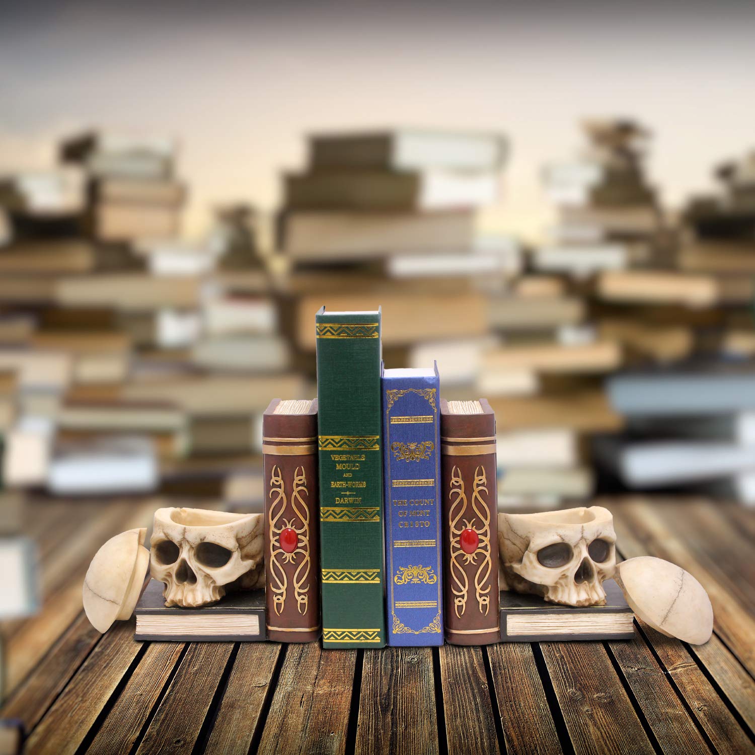 Gothic Skull Decorative Bookends with Small Trinket Box - 12