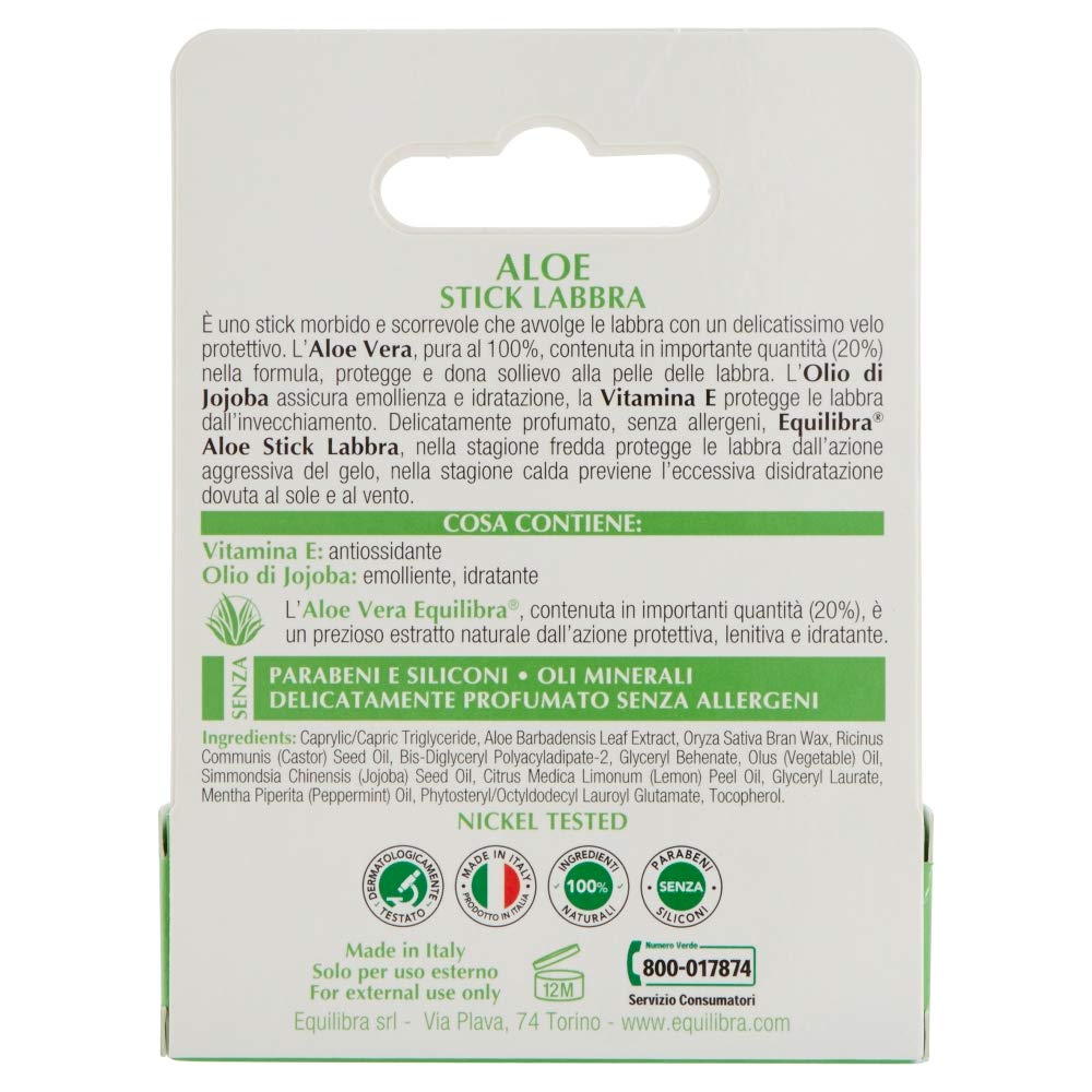 Equilibra Aloe Vera Lip Balm - Moisturizing & Regenerating for Dry, Chapped Lips - Perfect for Winter Skincare & Daily Hydration