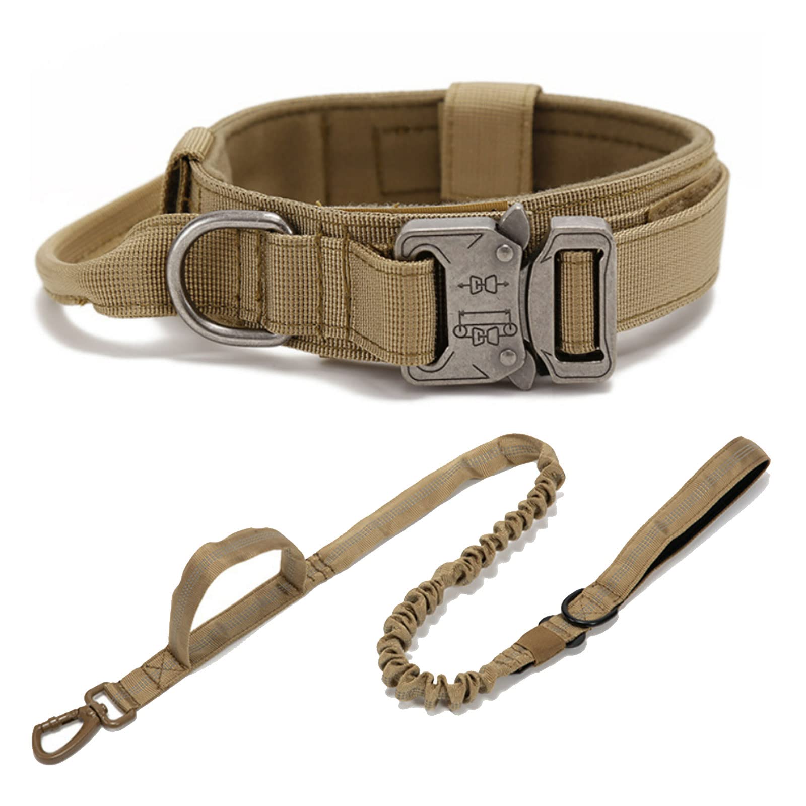 **Tactical Dog Collar & Leash Set for Large Dogs - Heavy Duty Coyote Design with Safety Car Seatbelt - Perfect for Hiking, Travel & Outdoor Adventures**