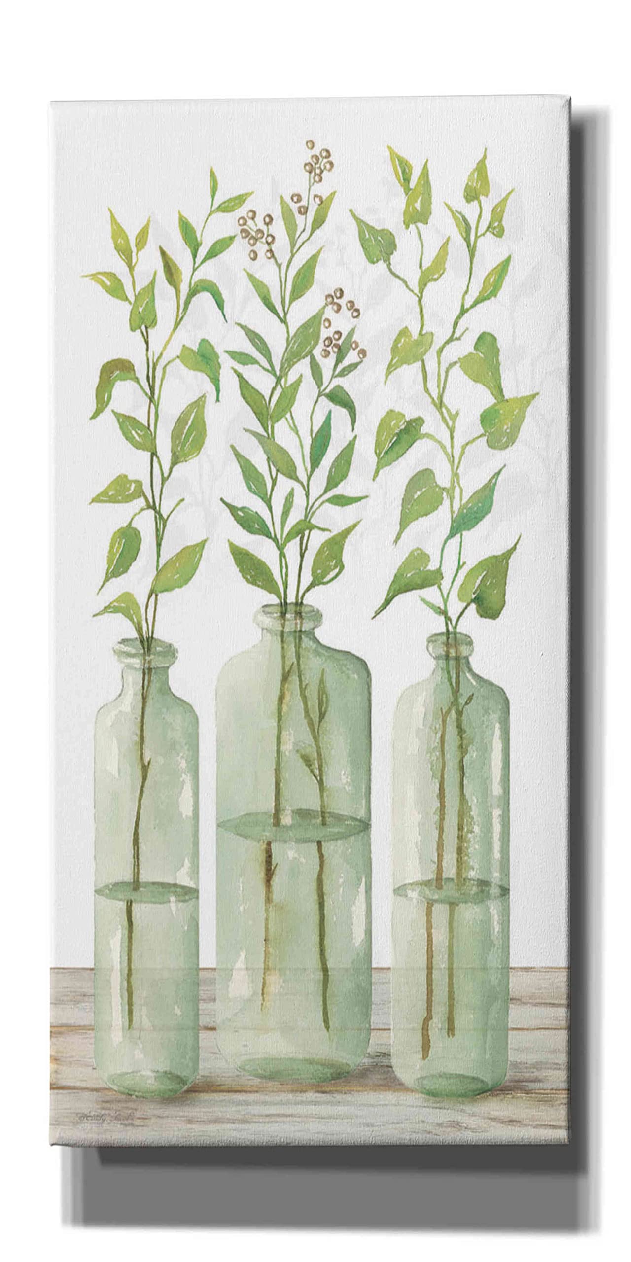 Epic Graffiti 'Simple Leaves in Jar II' by Cindy Jacobs - Modern Canvas Wall Art Print 20x40 Inches - Perfect for Living Room, Bedroom & Office Decor