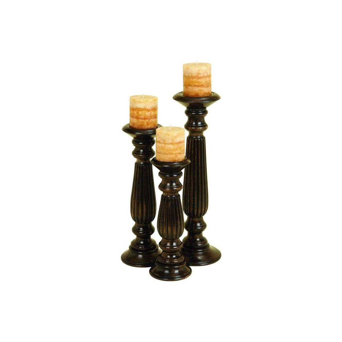 Kitty Wood Candle Holders Set of 3 - Natural Brown Rustic Home Decor for Table Centerpiece, Wedding, Christmas & Cozy Farmhouse Decor