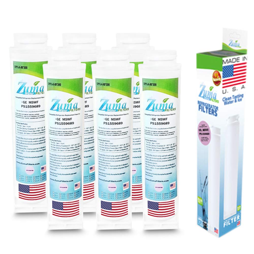 Zuma Filters (6-Pack) - GE WR02X12801 Compatible Refrigerator Water and Ice Filter Replacement for OPFG4 - Improves Taste & Purity - Perfect for Refrigerators, Ice Makers & Drinking Water Systems