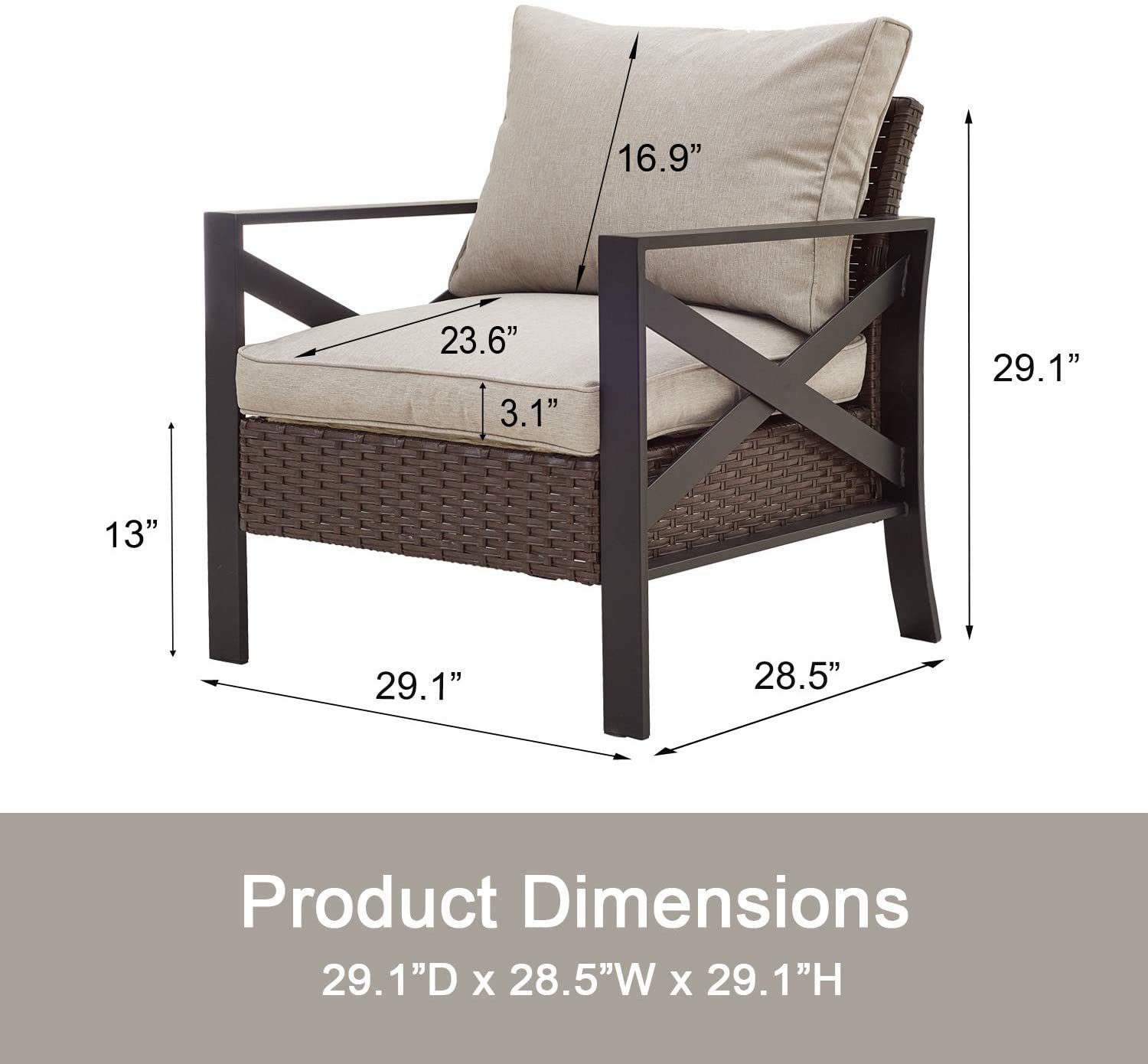 PatioFestival Wicker Outdoor Chair - Rattan Armchair with Removable Cushions, Patio Dining Furniture for Garden, Balcony, Porch & Poolside - Perfect for Relaxing, Sunbathing & Outdoor Entertaining