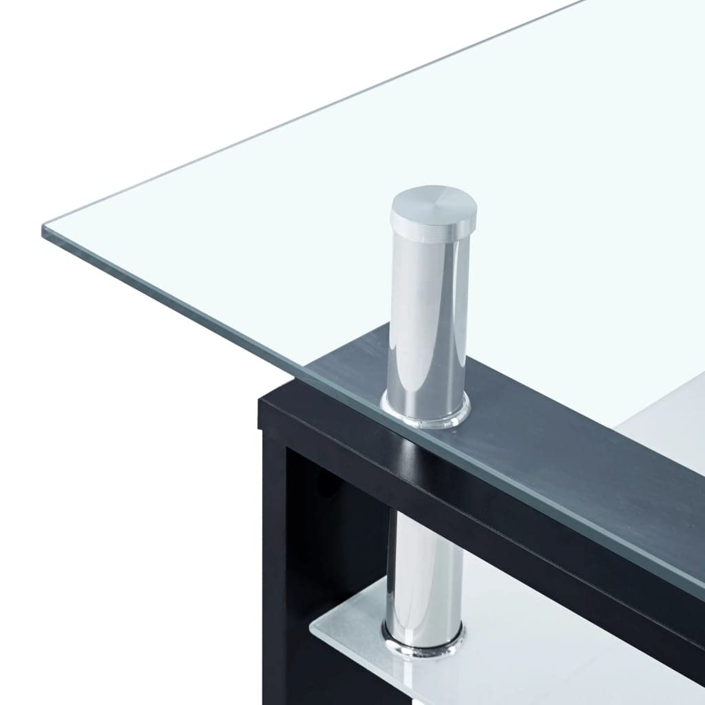 Modern Black & Transparent Tempered Glass Coffee Table with Melamine Legs - 2-Tier Design, Easy to Clean, 37.4