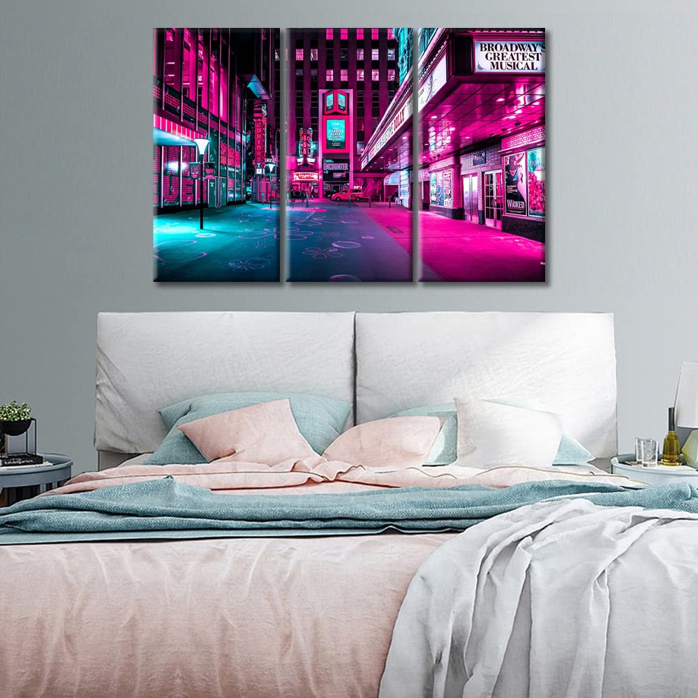 TUMOVO New York Neon Street Canvas Wall Art - Multi Panel Modern Gaming Style Wall Decor for Living Room, Bedroom, Gaming Room & Boys Room - Stretched & Framed Ready to Hang - 36