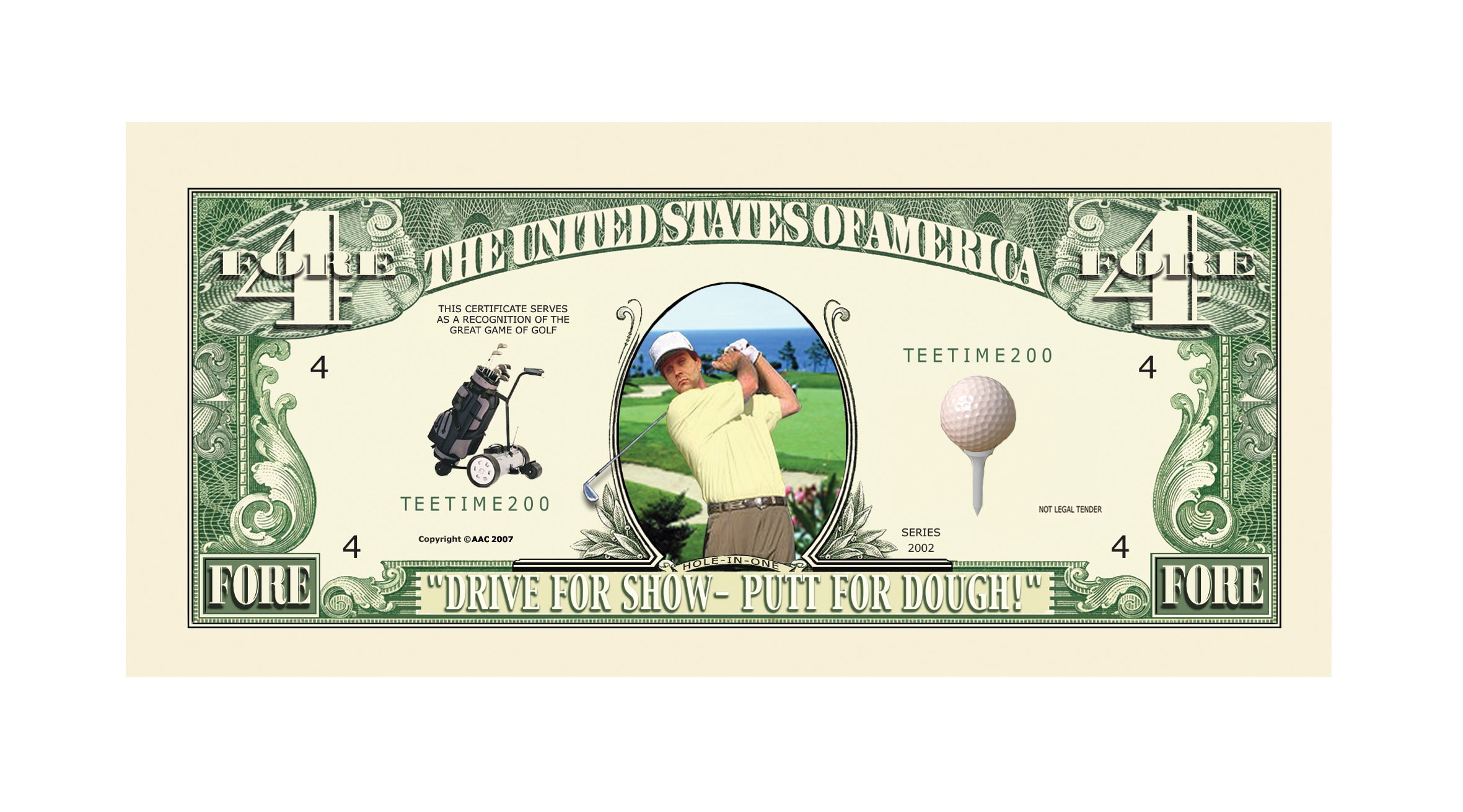 American Art Classics Golfing Fore (Four) Dollar Bill in Currency Protector - Premium Golf Gift for Golfers & Golf Lovers | Perfect for Birthdays, Father's Day & Golf Tournament Prizes