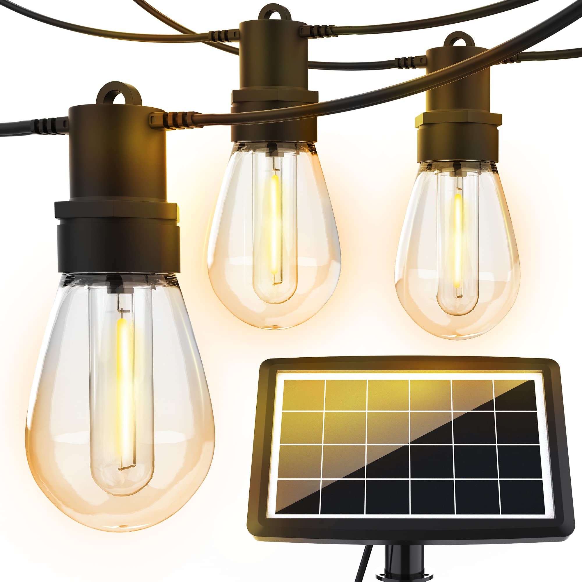 GENISBULB 27+4FT Solar String Lights Outdoor - 12 LED Edison Bulbs, 3W Solar Powered Waterproof IP65 Shatterproof Lights for Patio, Garden, Backyard, Porch, Cafe & Bistro - Perfect for Romantic Nights, Outdoor Dining & Holiday Decorations