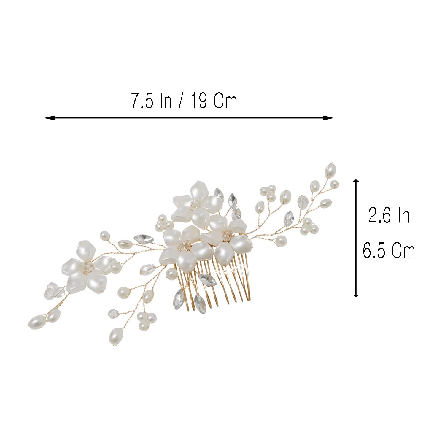Elegant Pearl Rhinestone Silver Crystal Flower Leaf Vine Hair Comb Clip - Bridal Wedding Hair Accessories for Women & Girls (4flower_gold) | Perfect for Bridal Parties, Prom, Pageants & Special Occasions