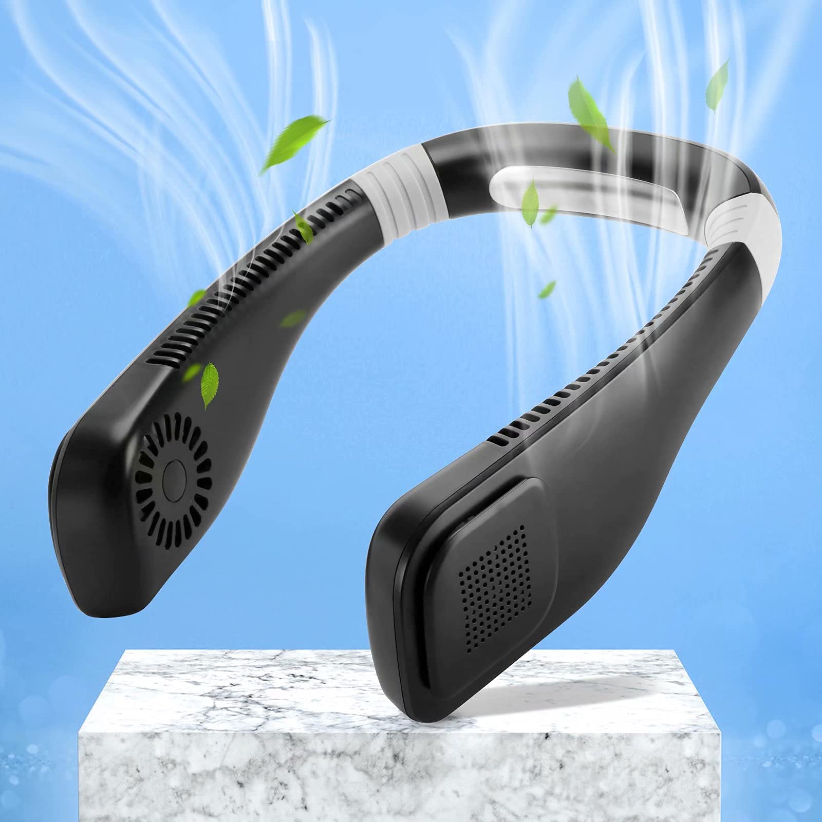 Hands-Free Portable Neck Fan - Bladeless USB Rechargeable Wearable Cooler with 3 Speed Settings, Lightweight & Battery-Powered for Outdoor Activities, Sports, Travel, and Office Use