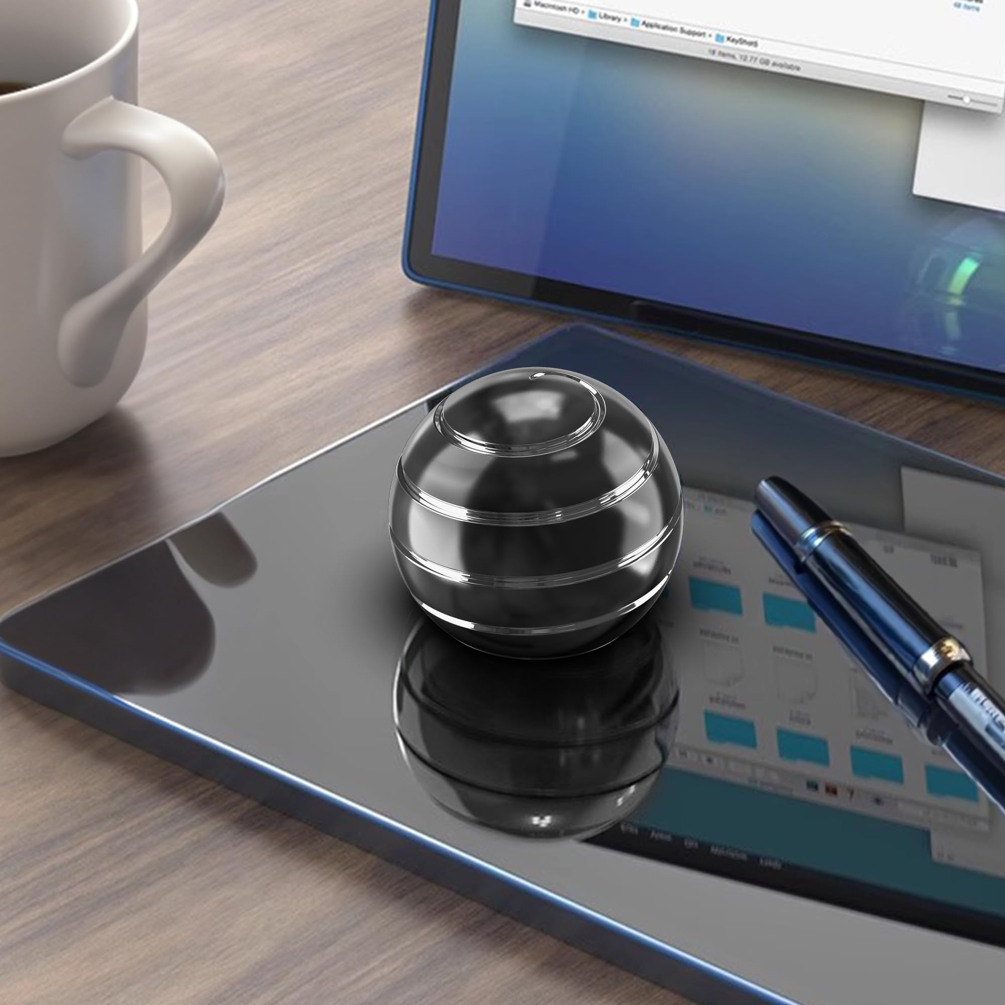 Kryfa Kinetic Desk Toy - Stress Relief Fidget Spinner for Adults - Office Desk Accessories for Anxiety & Focus - Black (1.54