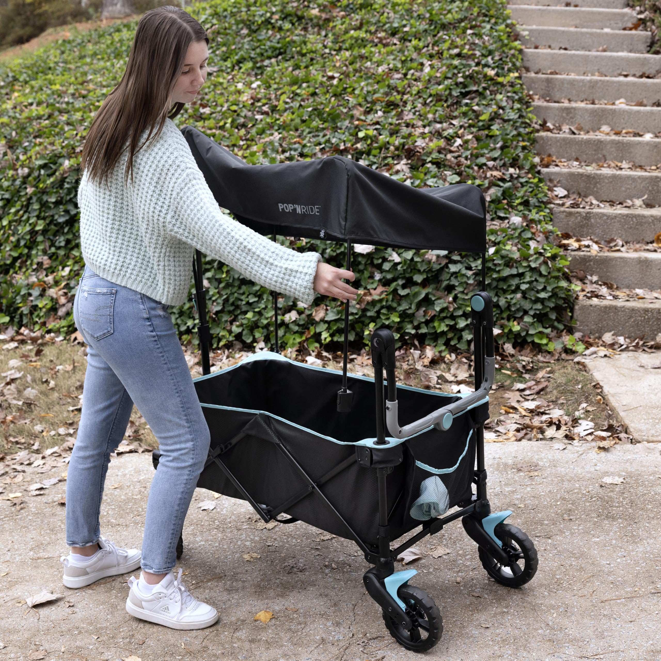 Ingenuity Pop 'N Ride Lightweight Stroller Wagon for 2 Kids - Summer-Ready with Face-to-Face Seats, 3-Point Harnesses & Sun Canopy | Perfect for Beach Outings, Park Visits & Family Travel