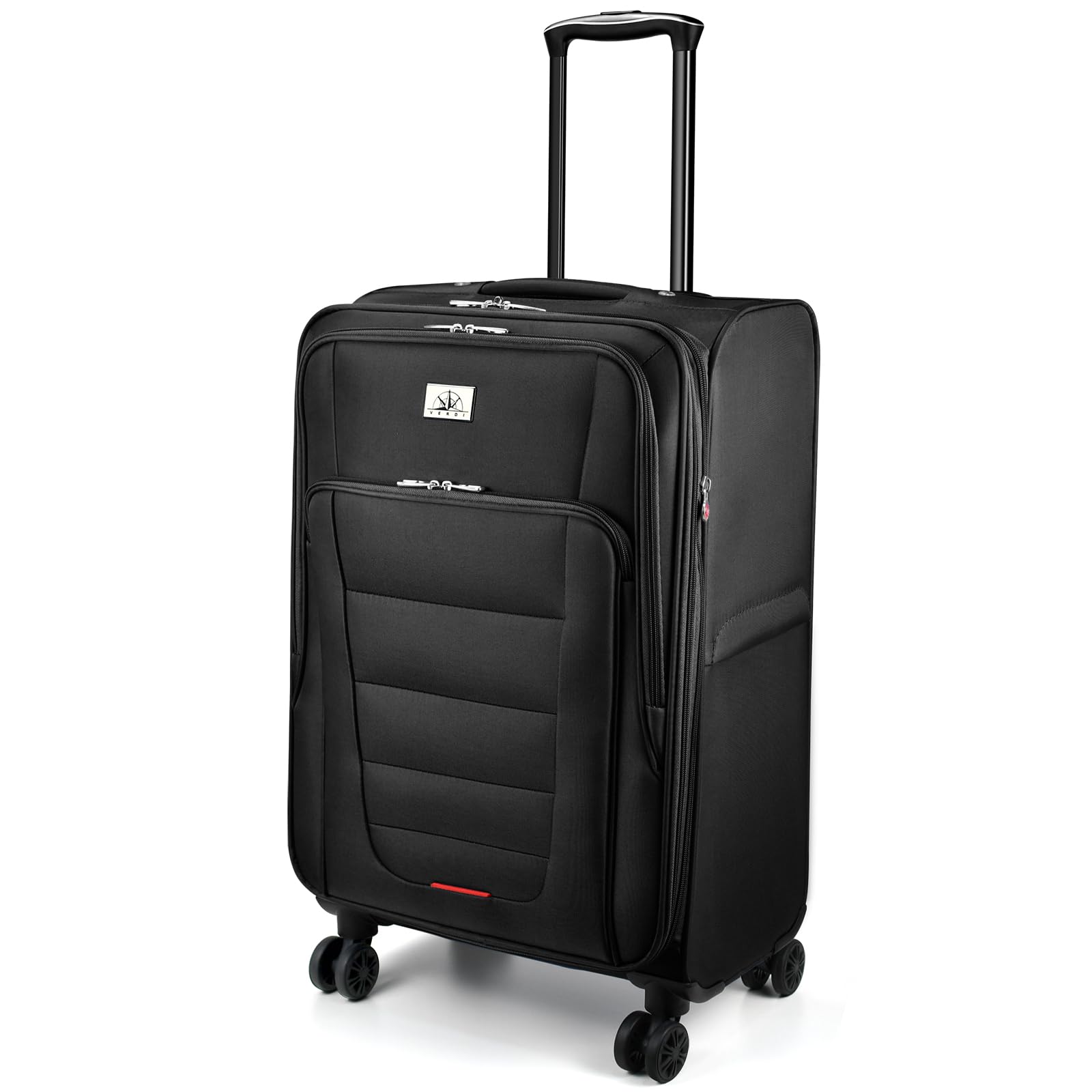 **Verdi 24-Inch Expandable Lightweight Spinner Luggage - Softside Suitcase for Travel (Black, Checked-Large) | Perfect for Weekend Trips & Business Travel**