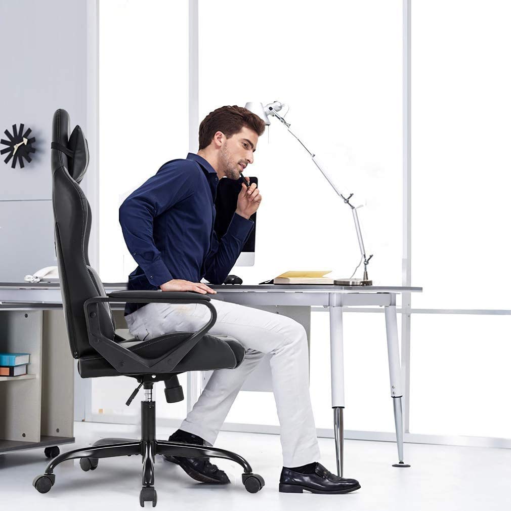 Premium High Back Ergonomic Gaming Chair - Heavy Duty Racing Office Chair with Lumbar Support & Massage Function, Adjustable Swivel PC Video Game Chair with Headrest & Armrests - White - Perfect for Esports, Streaming & Home Office Workspace