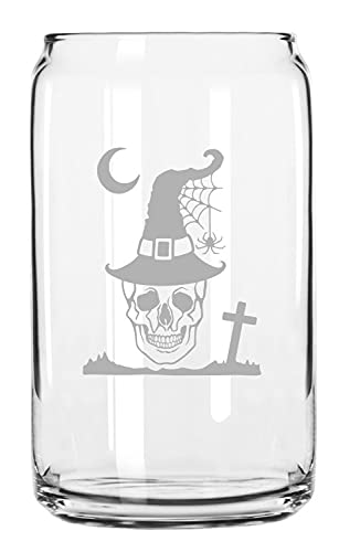 Spooky Skull Halloween Glass - 16oz Etched Can Glass for Party Decor