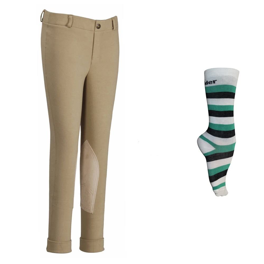 TuffRider Kids' Starter Low-Rise Pull-On Jodhpurs with Free Striped Socks - Perfect for Equestrian Riding Lessons & Horseback Training