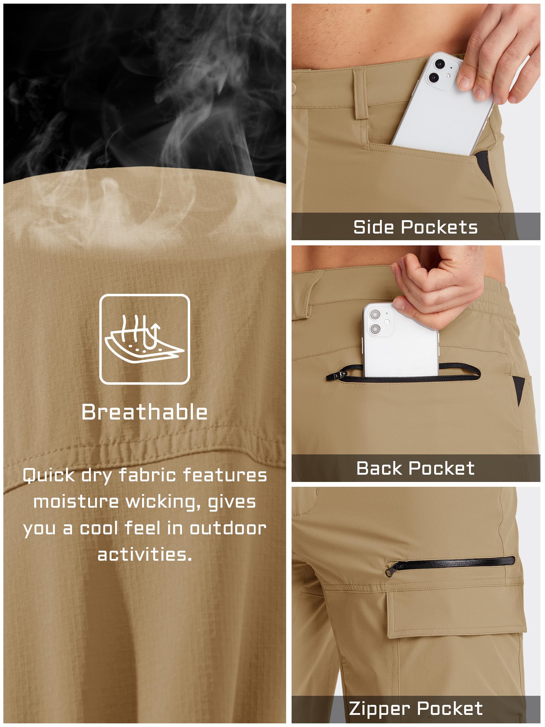 TACVASEN Men's Quick Dry Cargo Shorts - Lightweight Summer Outdoor Hiking & Work Shorts with Multiple Pockets (No Belt Included) - Perfect for Camping, Travel & Casual Wear