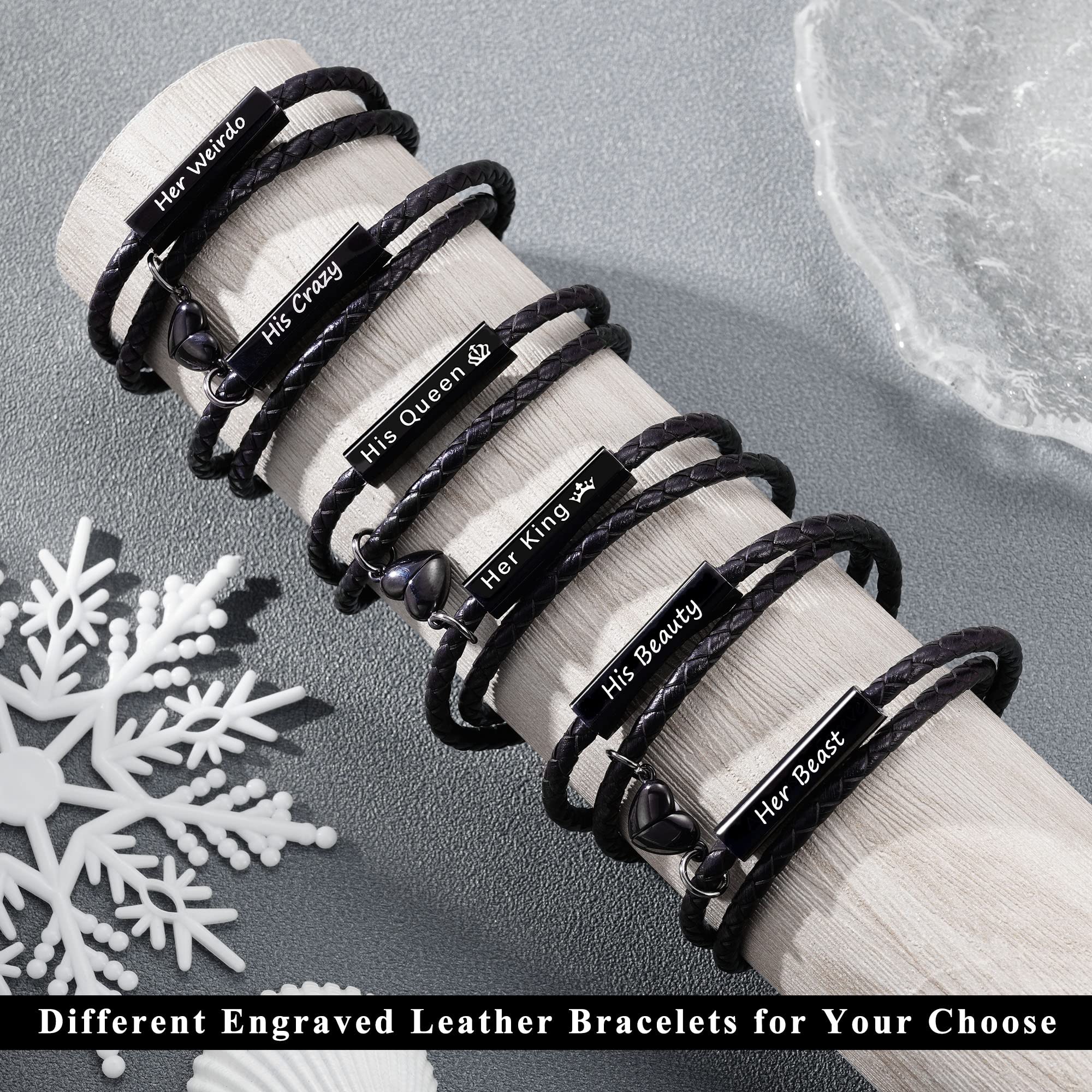 Personalized Matching Couple Bracelets for Women & Men - Engraved Leather Promise Bracelets for Anniversary, Birthday, Christmas Gifts - Boyfriend & Girlfriend Jewelry Set for Romantic Occasions & Special Moments