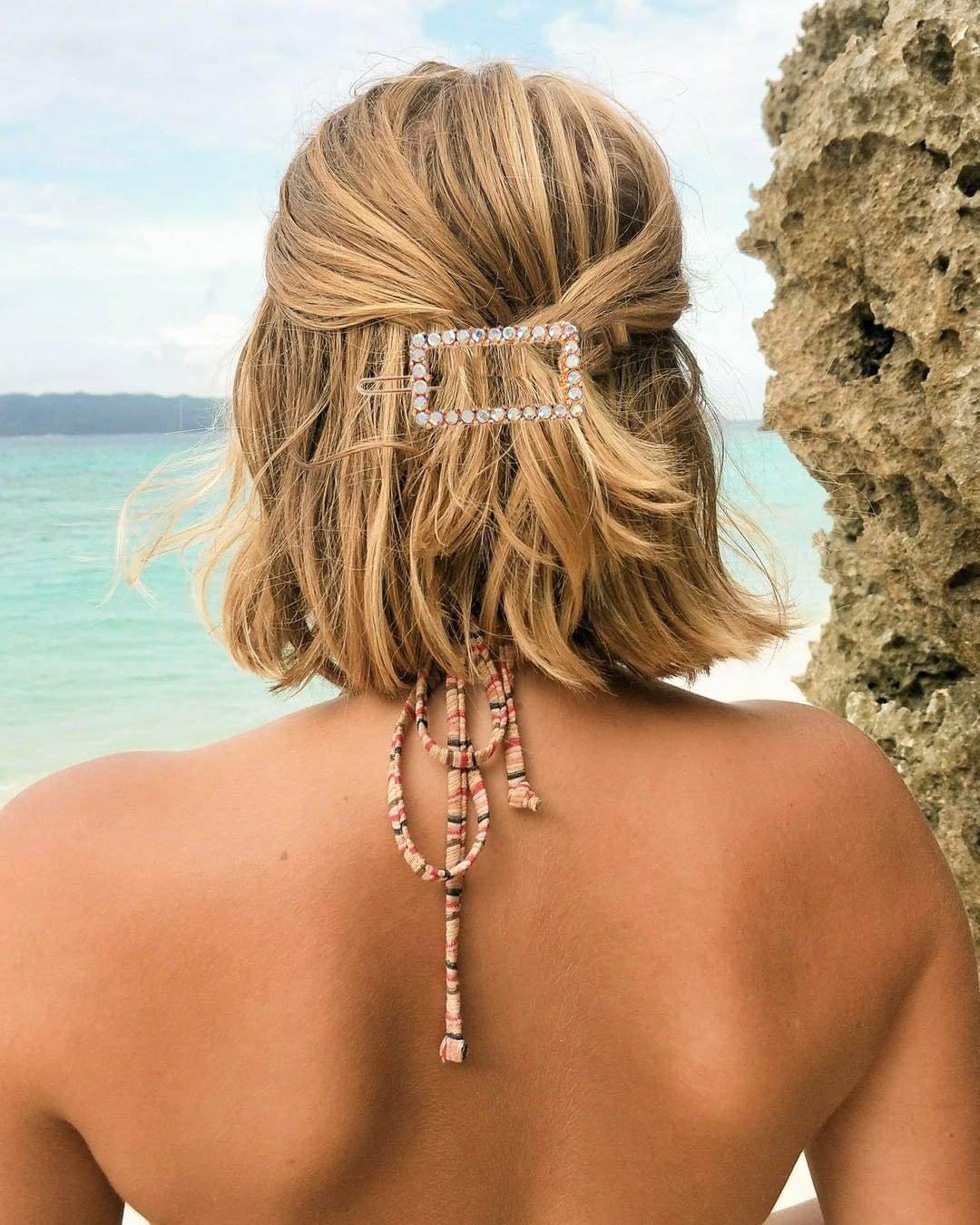 Korean Fashion Rhinestone Crystal Hair Clips for Women & Girls - Rectangle Snap Barrettes, Handmade Diamond Hairpins - Elegant Headwear Accessories for Party, Wedding & Everyday Styling (3 Pcs)