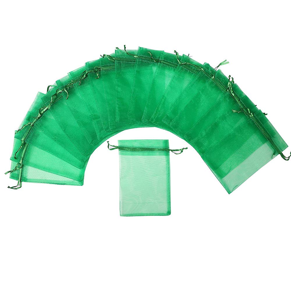 50PCS Green Organza Bags 5x7 Inches - Small Drawstring Mesh Pouches for Jewelry, Party Favors, Baby Showers, Weddings & Candy | Eco-Friendly Gift Packaging for Special Occasions