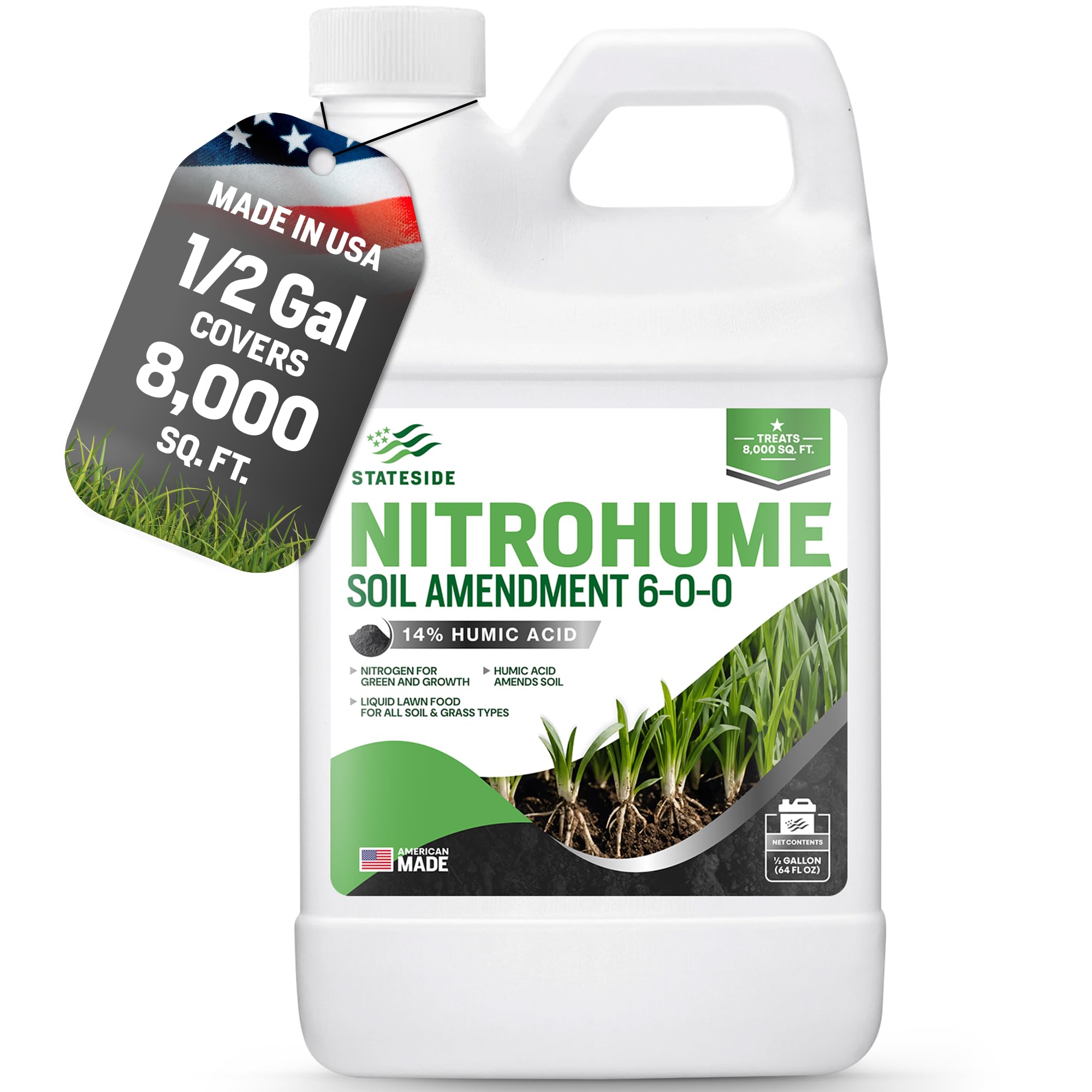 64oz Liquid Lawn Fertilizer with NitroHume Nitrogen & Humic Acid - Covers 8,000 sq. ft. for Greener Grass & Healthy Soil | Fast-Acting Lawn Food for Home Yards, Golf Courses & Sports Fields