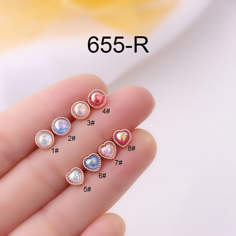 20G Rose Gold Simulated Opal Heart Daith Tragus Stud Earrings for Women | Cartilage, Helix, Lobe Piercing Jewelry | Perfect for Everyday Wear & Special Occasions